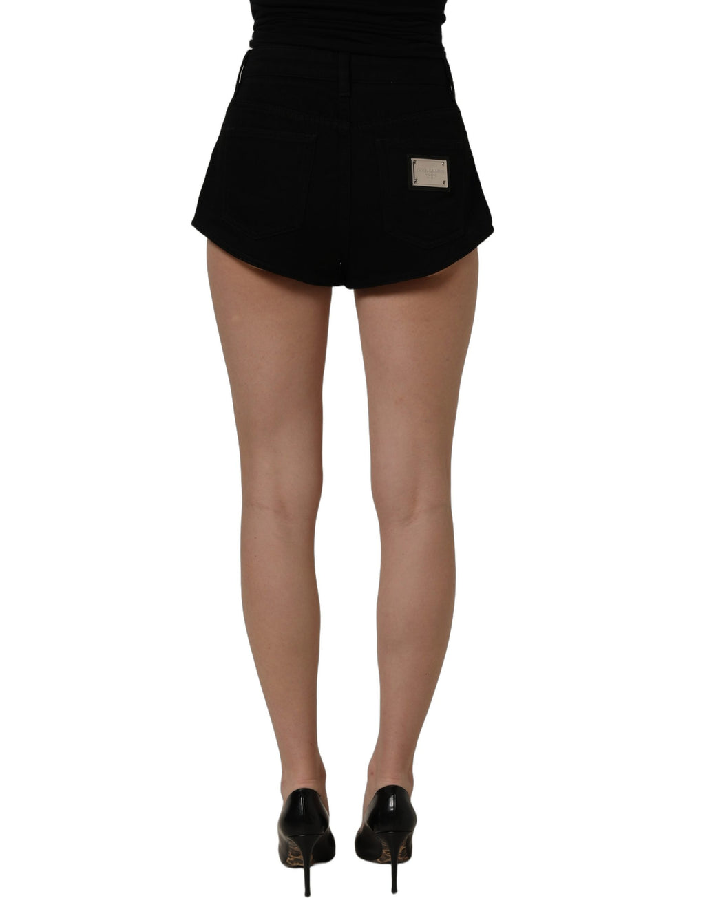 Dolce & Gabbana Black Cotton Mid Rise Denim Hot Pants Shorts