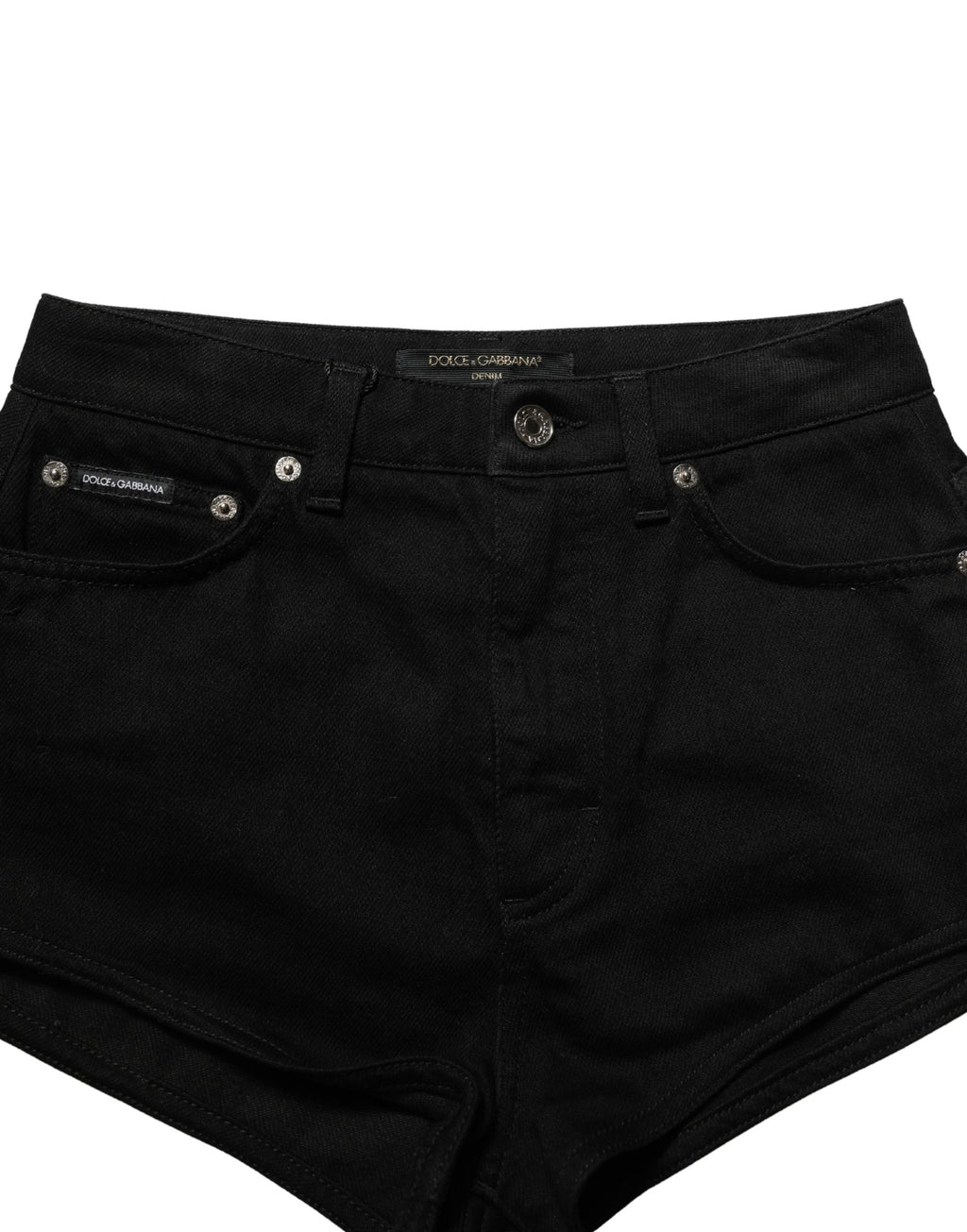 Dolce & Gabbana Black Cotton Mid Rise Denim Hot Pants Shorts
