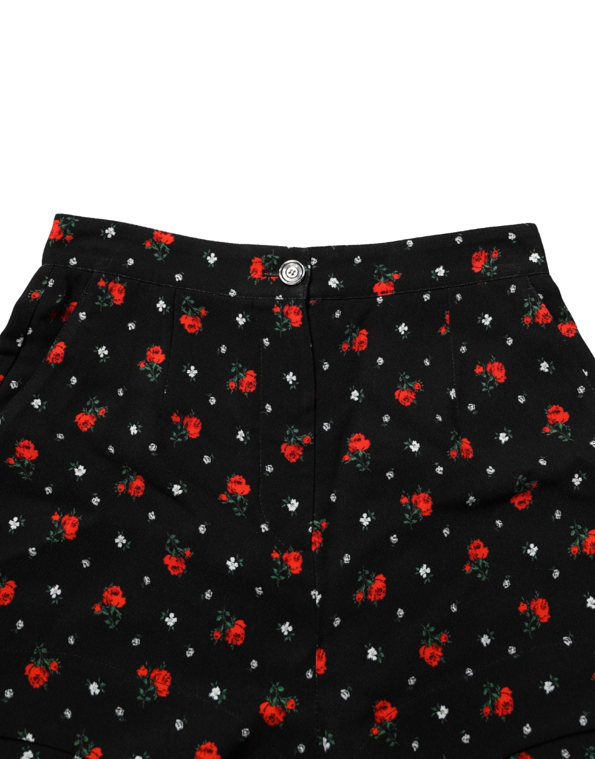 Dolce & Gabbana Black Floral High Rise Women Hot Pants Shorts