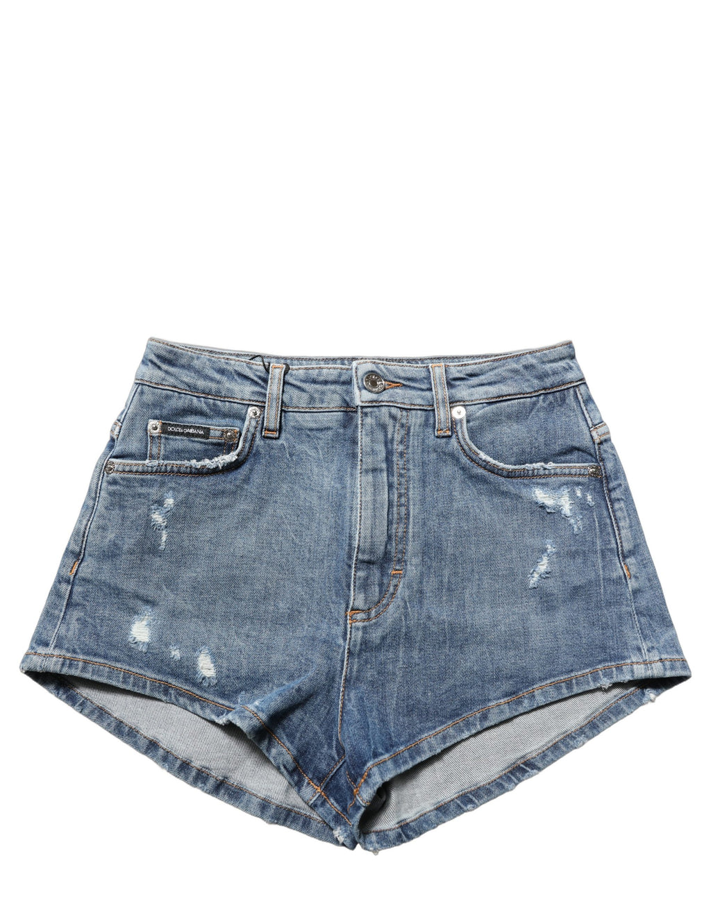 Dolce & Gabbana Blue Cotton High Rise Denim Hot Pants Shorts