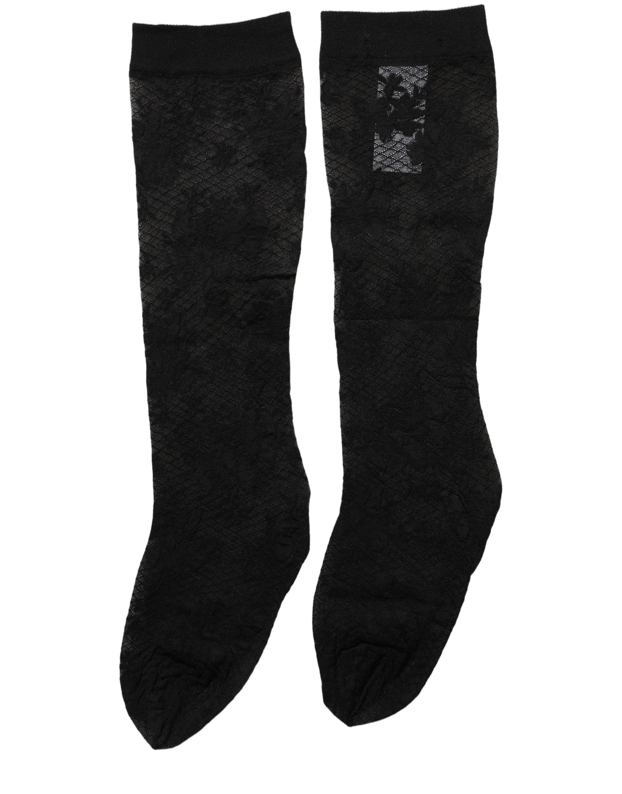 Dolce & Gabbana Black Floral Lace Nylon Stretch Stockings Socks