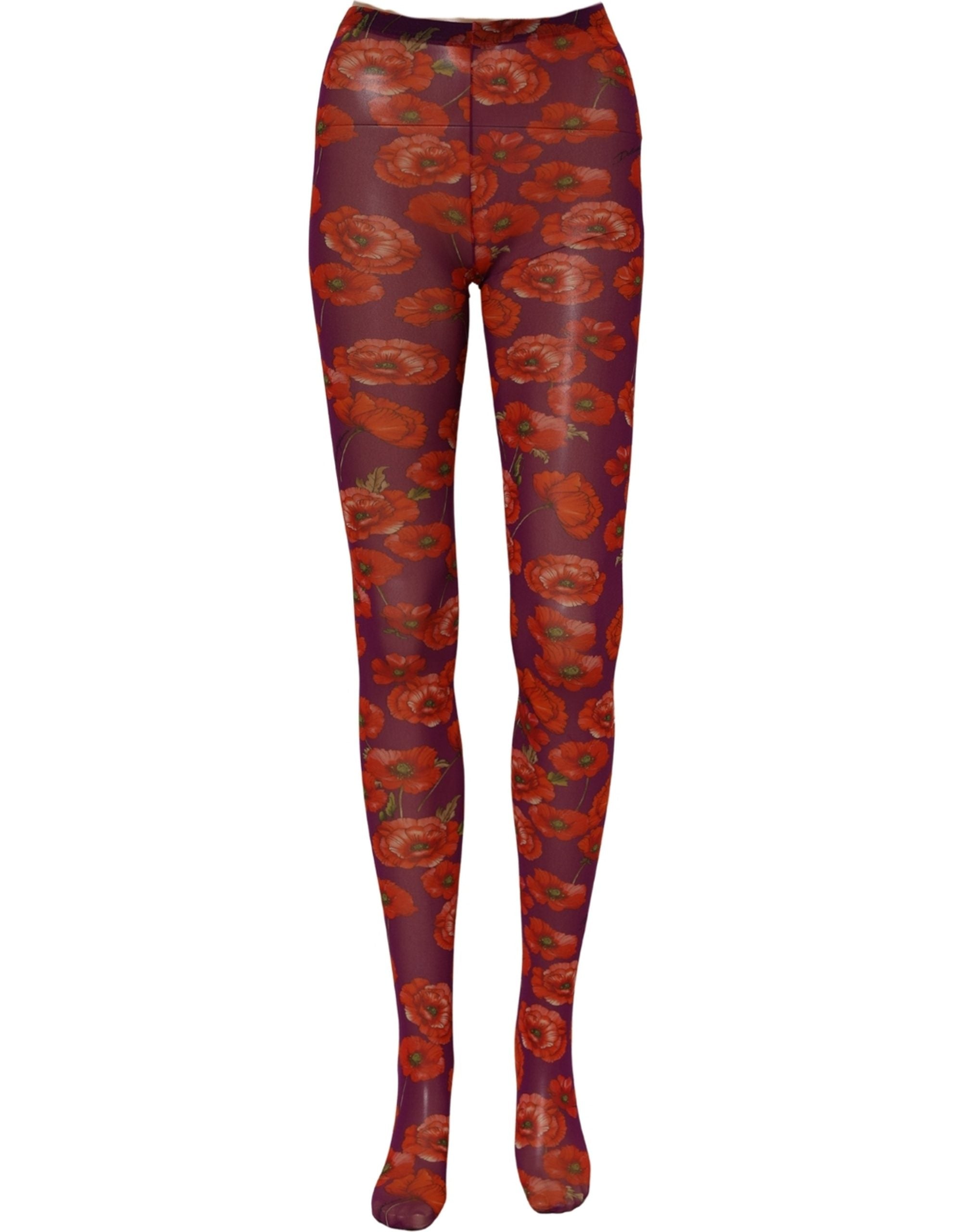 Dolce & Gabbana Purple Nylon Floral Print Tights Stockings Socks