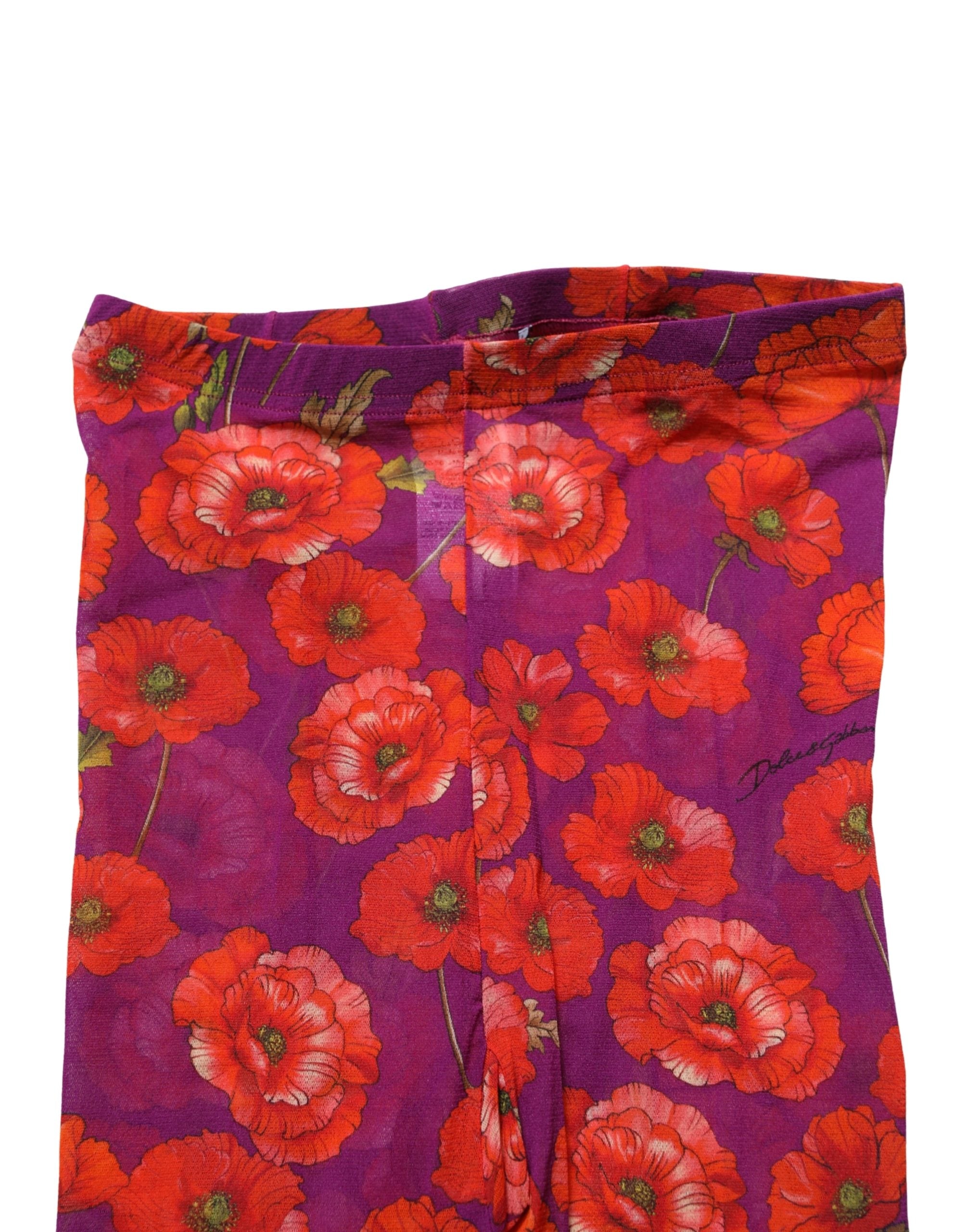 Dolce & Gabbana Purple Nylon Floral Print Tights Stockings Socks