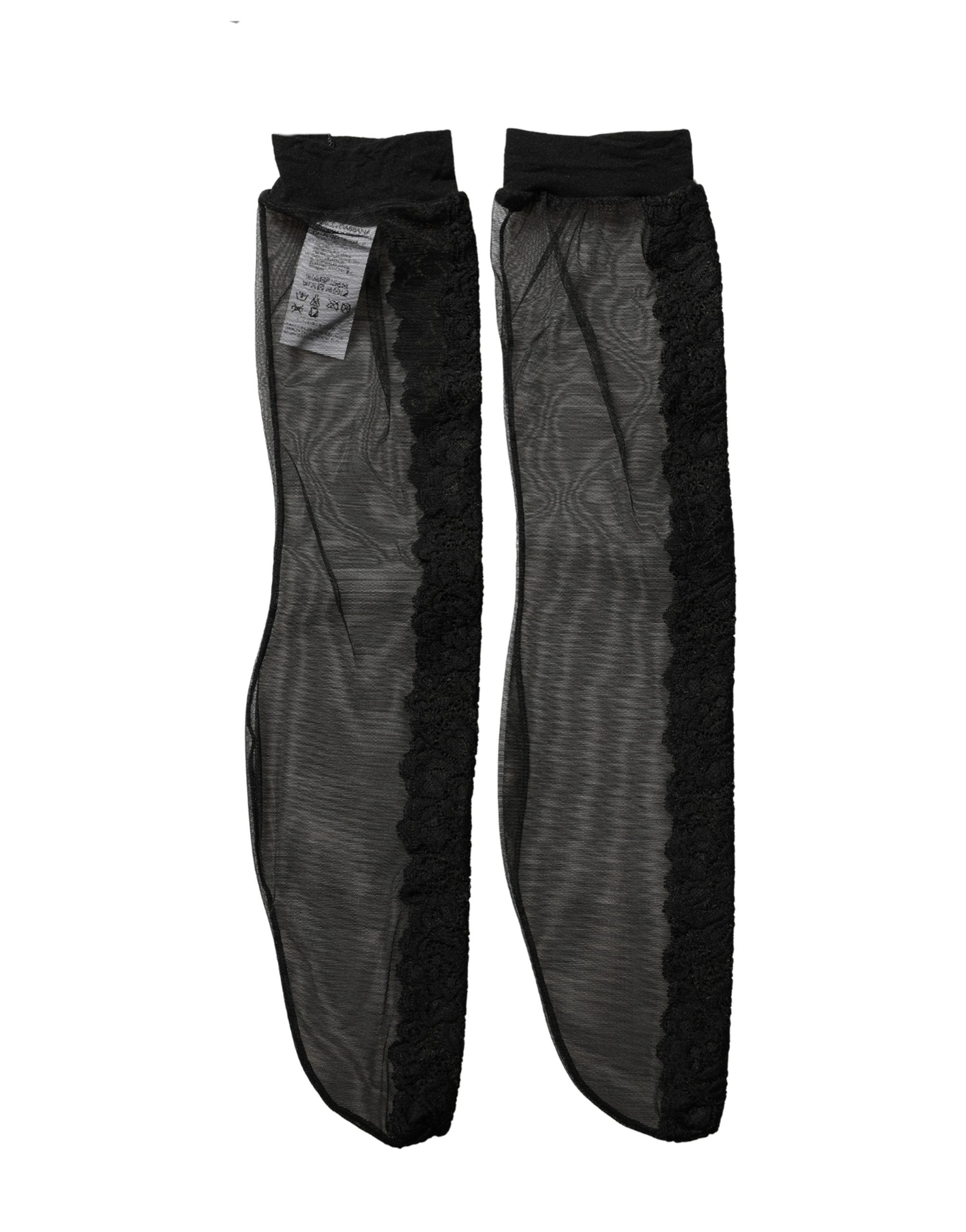 Dolce & Gabbana Black Nylon Mesh Sheer Calf Long Accessory Socks