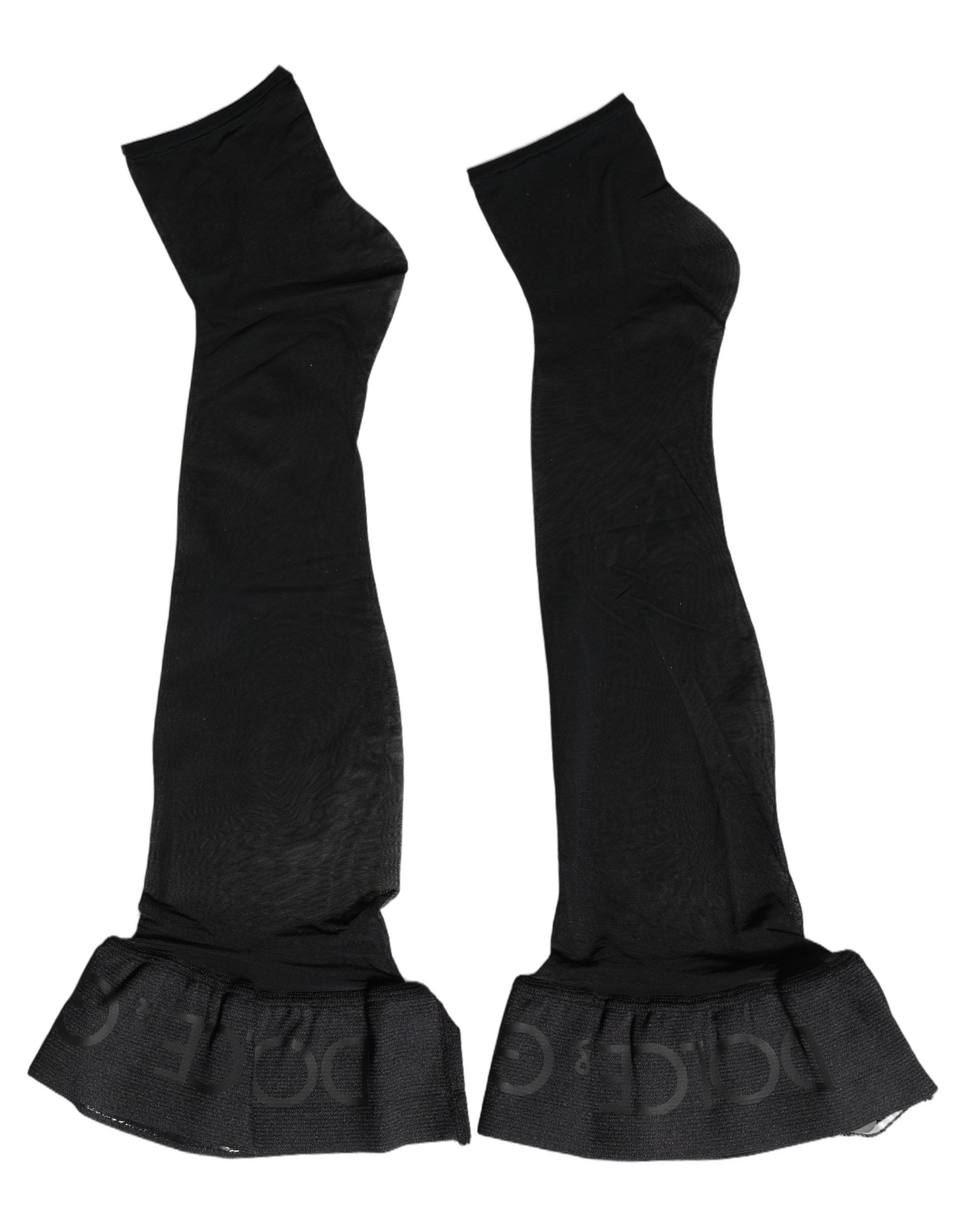 Dolce & Gabbana Black Nylon Logo Calf Long Women Accessory Socks