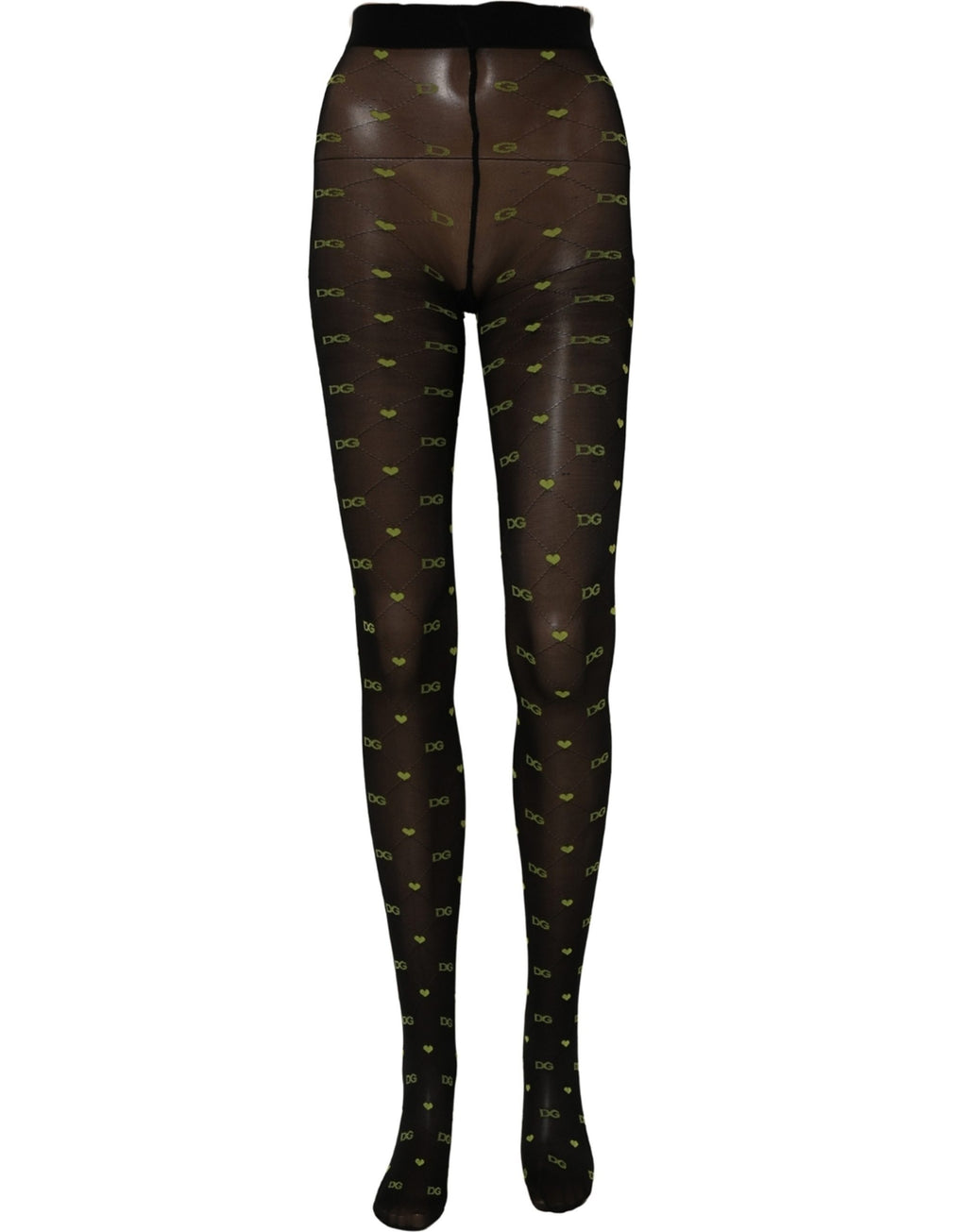 Dolce & Gabbana Black Green Nylon Logo Tights Stocking Pantyhose Socks