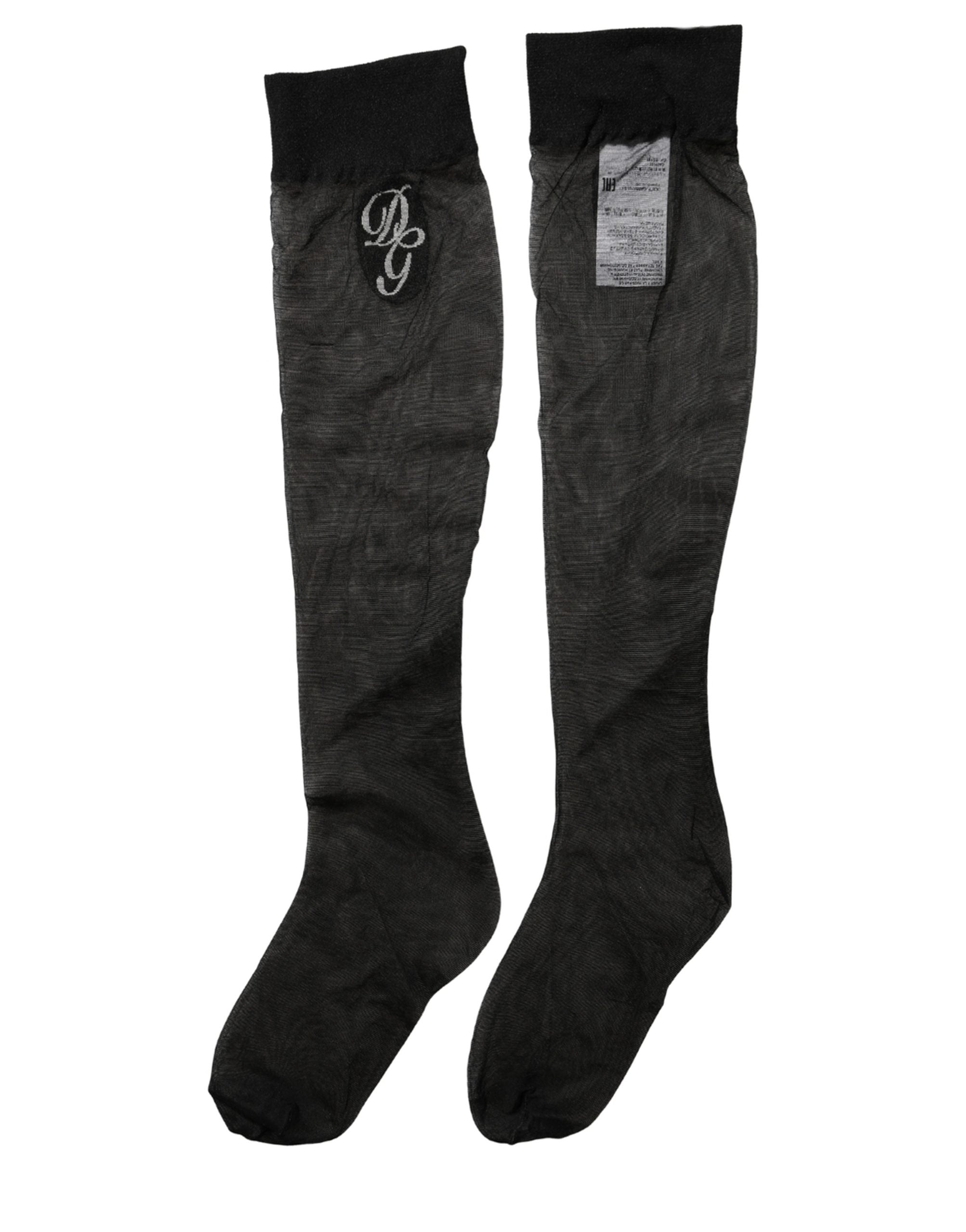 Dolce & Gabbana Black Nylon Mesh Sheer Calf Long Accessory Socks