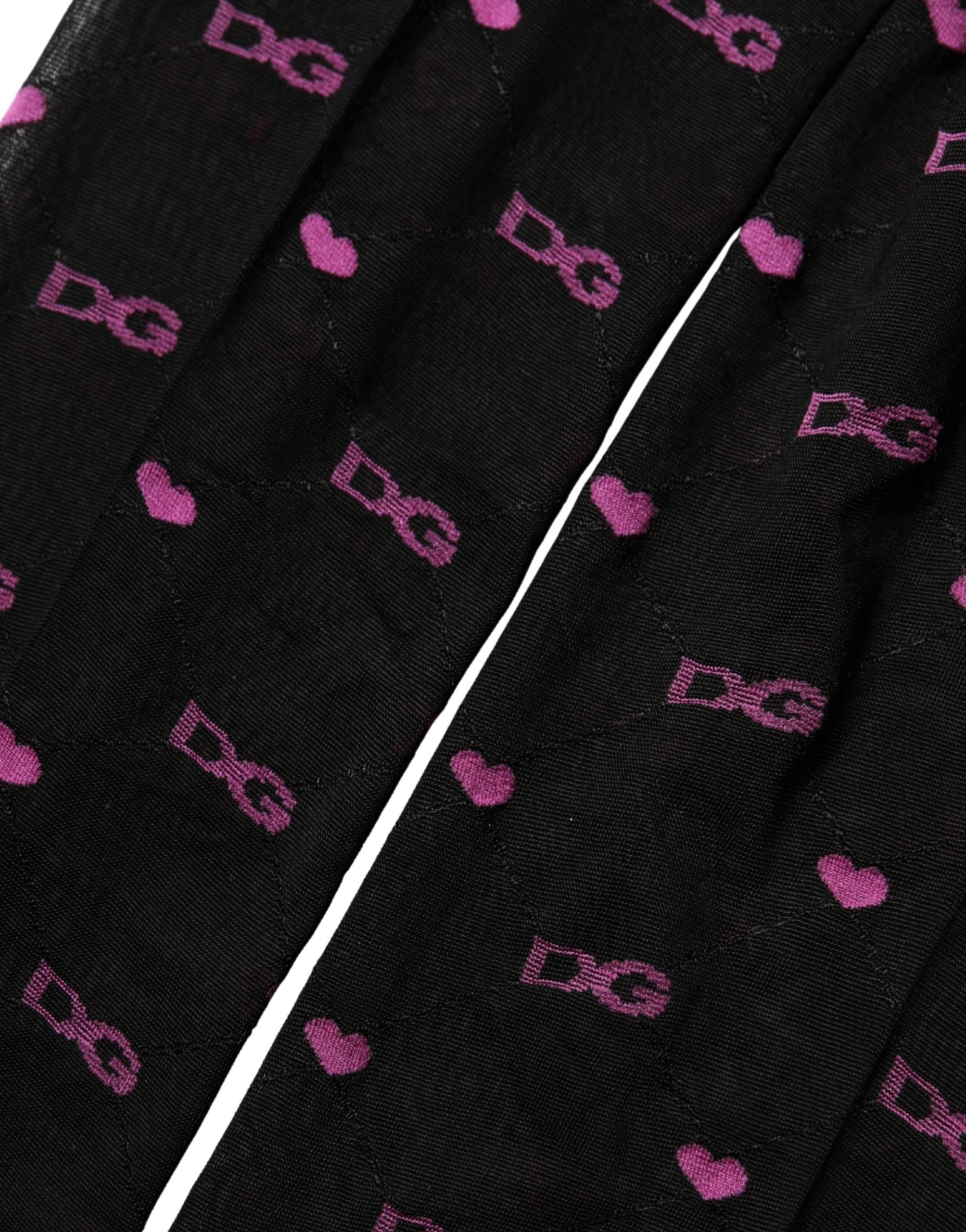 Dolce & Gabbana Black Nylon Hearts Tights Stocking Pantyhose Socks