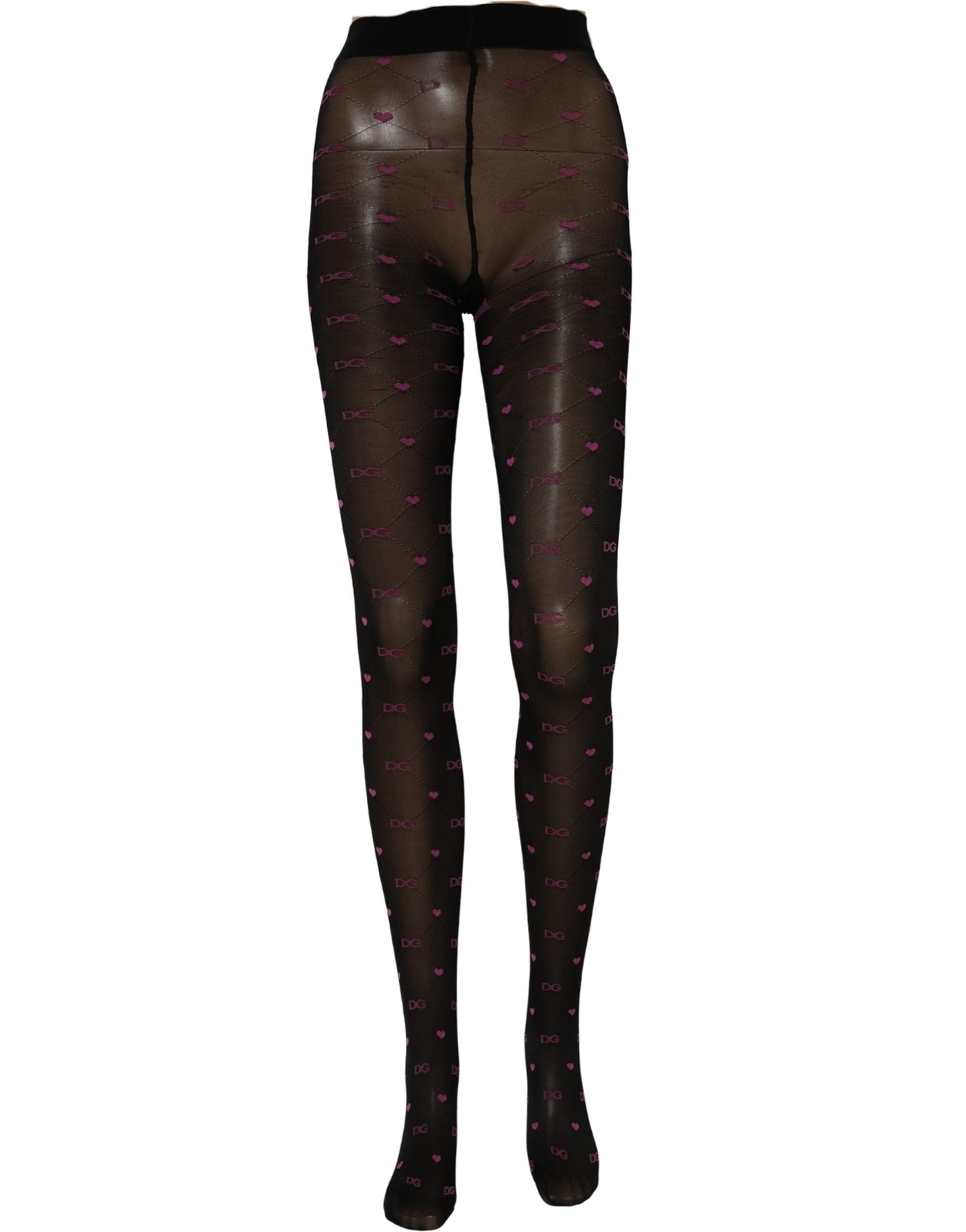 Dolce & Gabbana Black Nylon Hearts Tights Stocking Pantyhose Socks