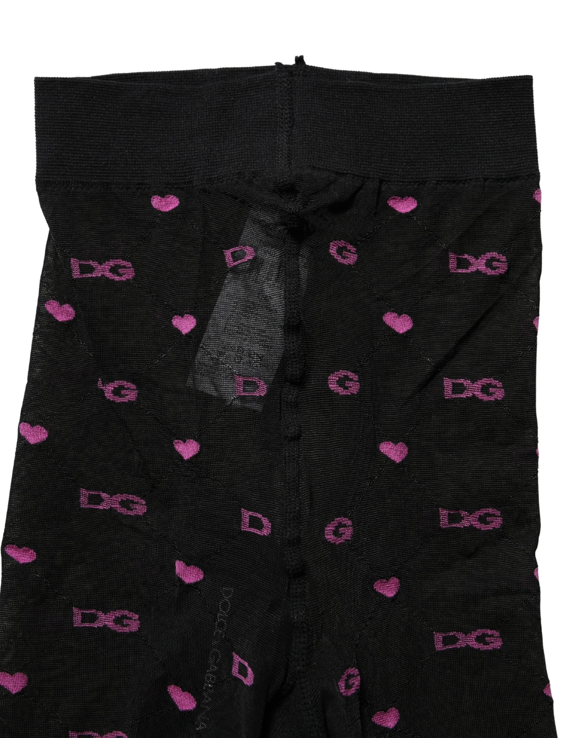 Dolce & Gabbana Black Nylon Hearts Tights Stocking Pantyhose Socks