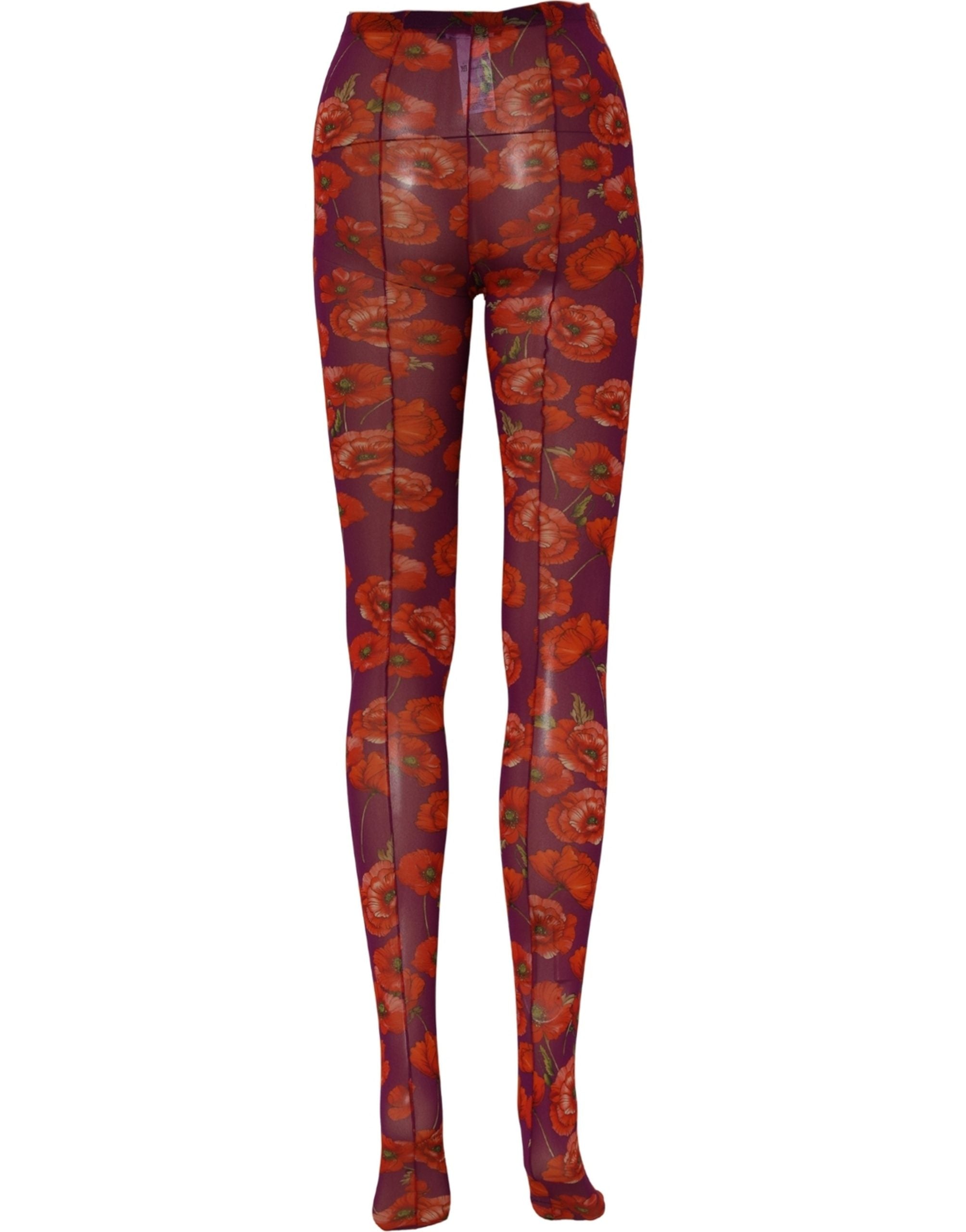 Dolce & Gabbana Purple Nylon Floral Print Tights Stockings Socks