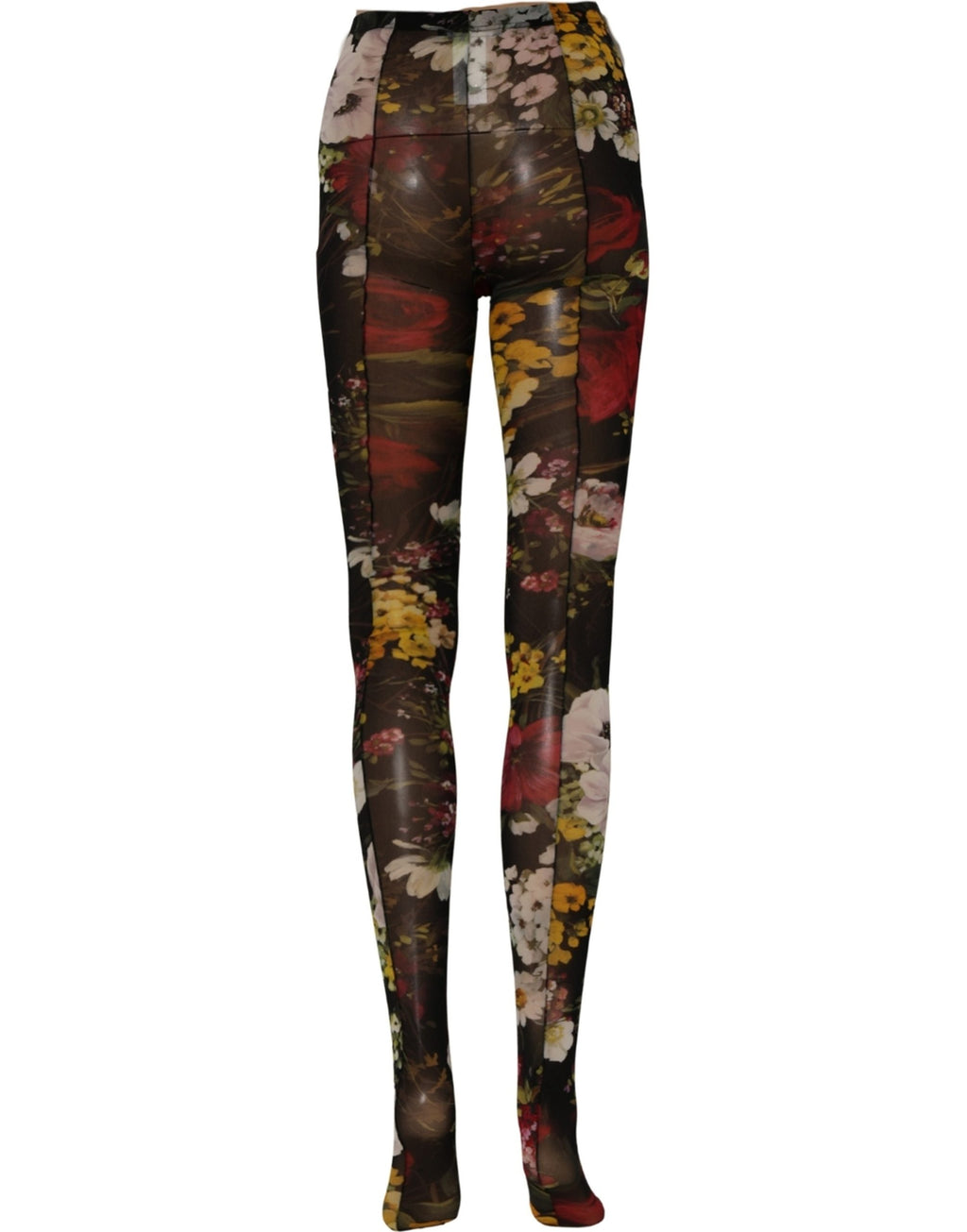 Dolce & Gabbana Black Nylon Floral Print Tights Stockings Socks