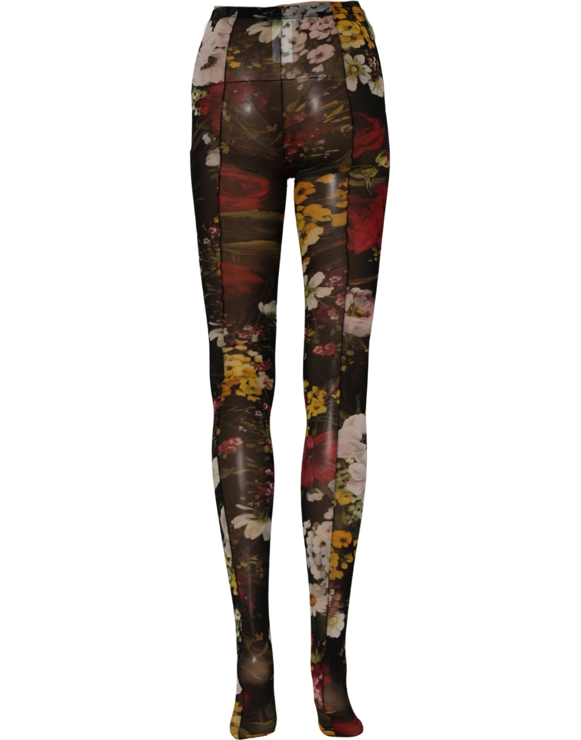Dolce & Gabbana Black Nylon Floral Print Tights Stockings Socks