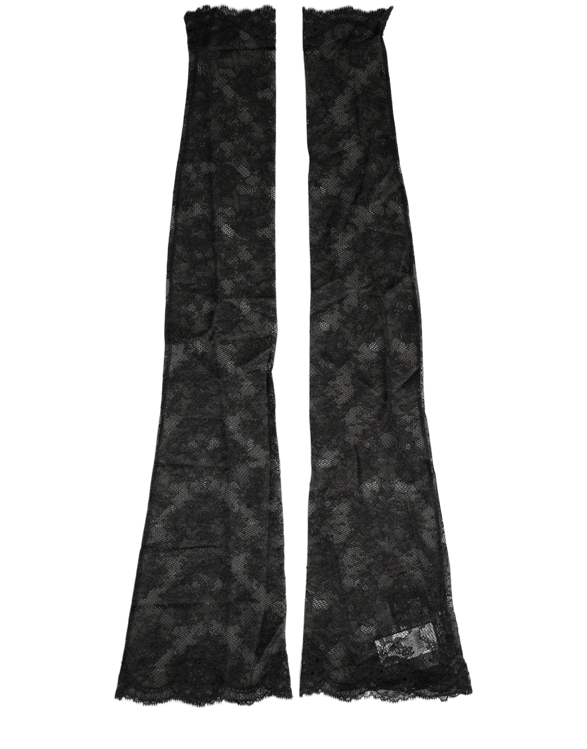 Dolce & Gabbana Black Floral Lace Nylon Stretch Knee High Socks