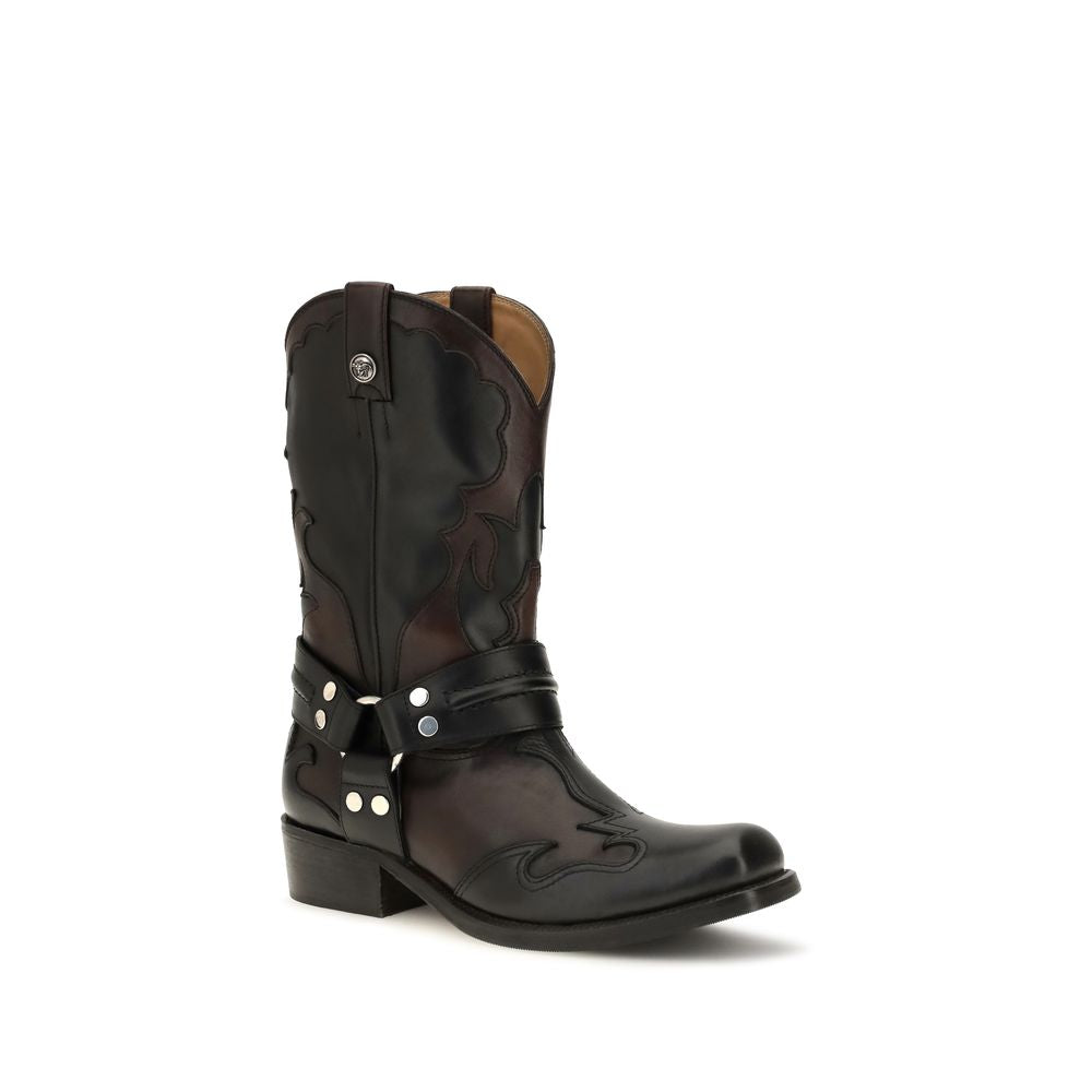 Versace Black Calf Leather Bos Taurus Ankle Boots