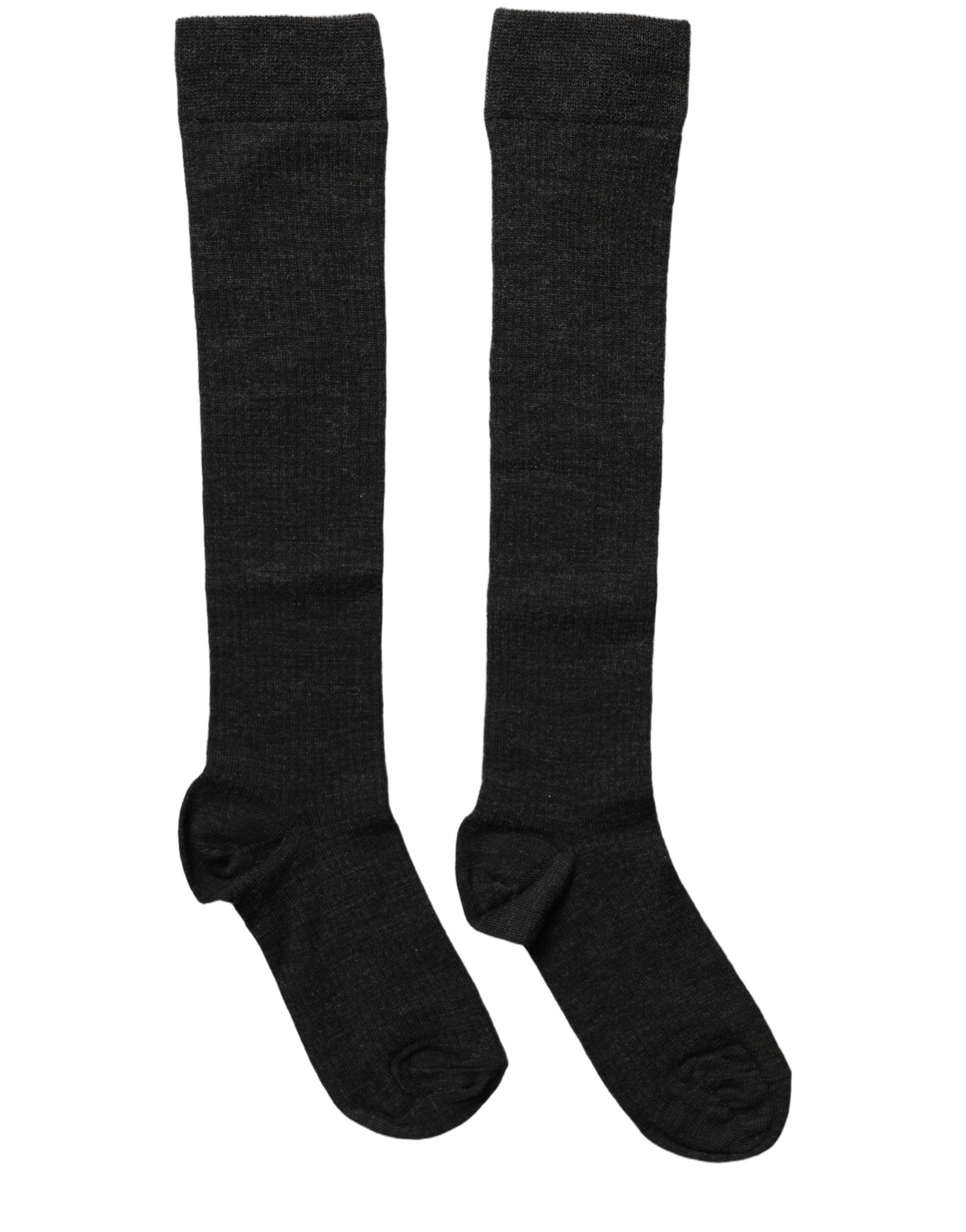 Dolce & Gabbana Black Wool Knit Calf Long Women Accessory Socks