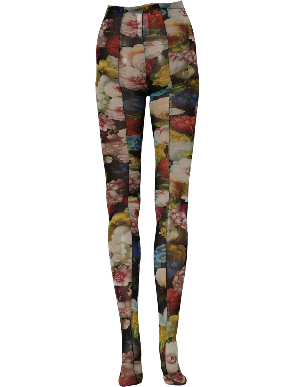 Dolce & Gabbana Black Floral Print Tights Sheer Stockings Socks