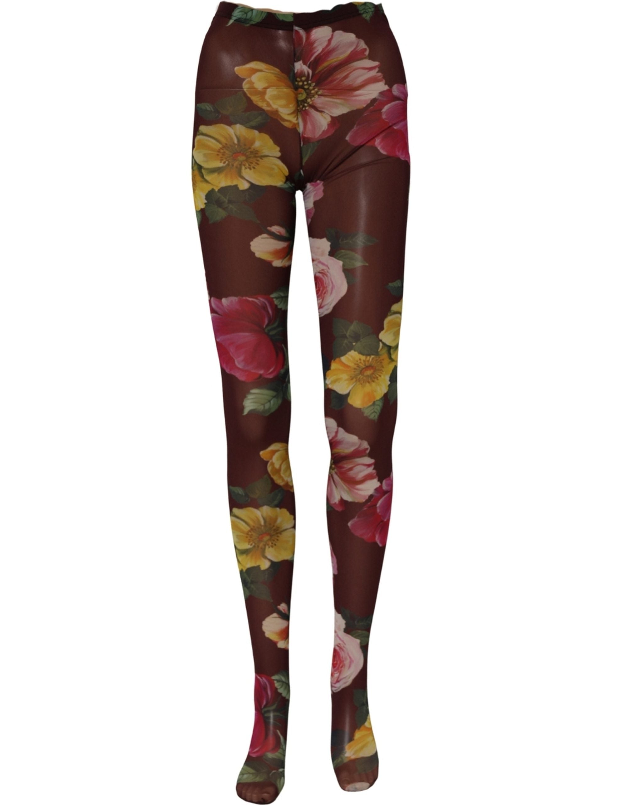 Dolce & Gabbana Maroon Floral Print Tights Sheer Stockings Socks