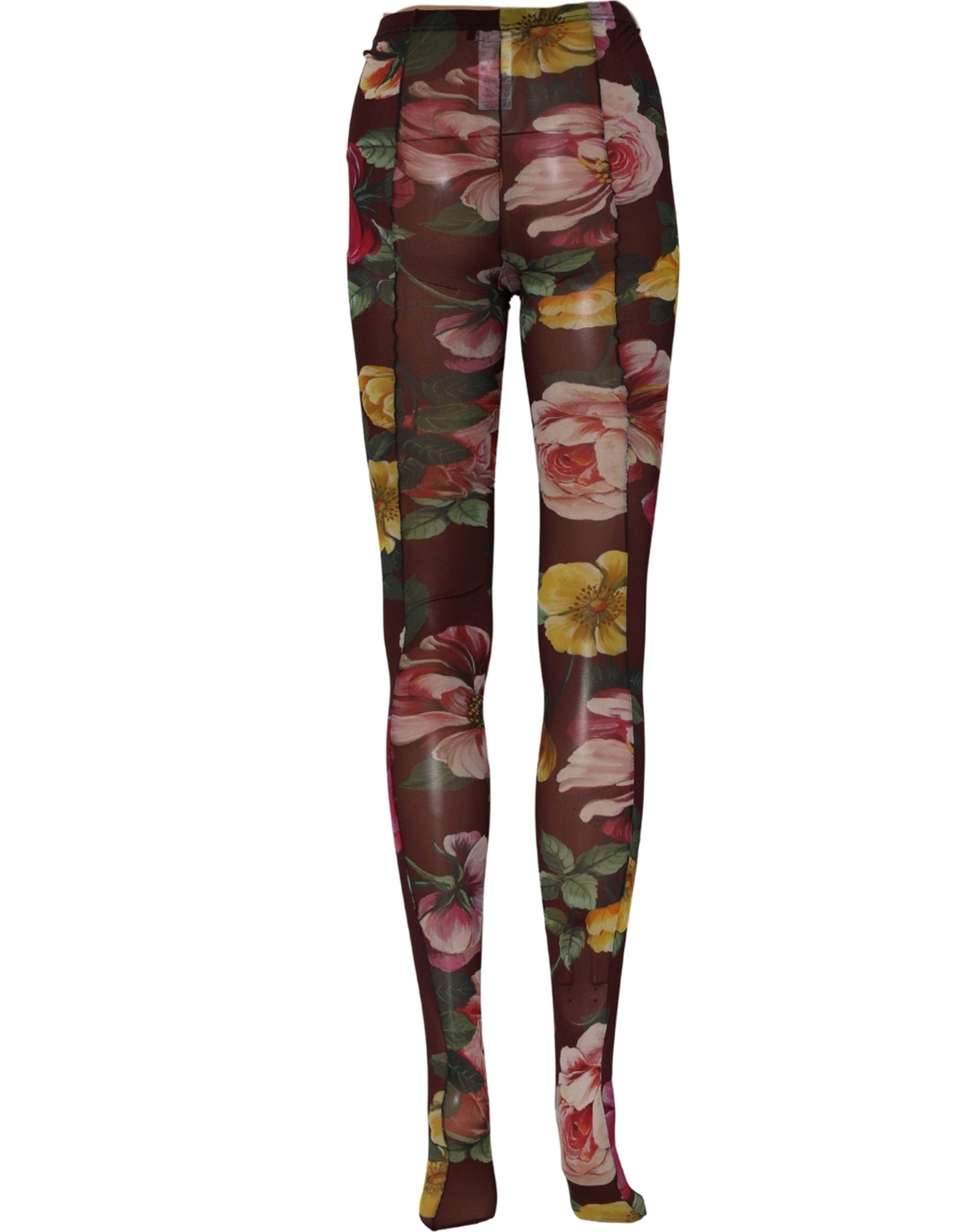 Dolce & Gabbana Maroon Floral Print Tights Sheer Stockings Socks