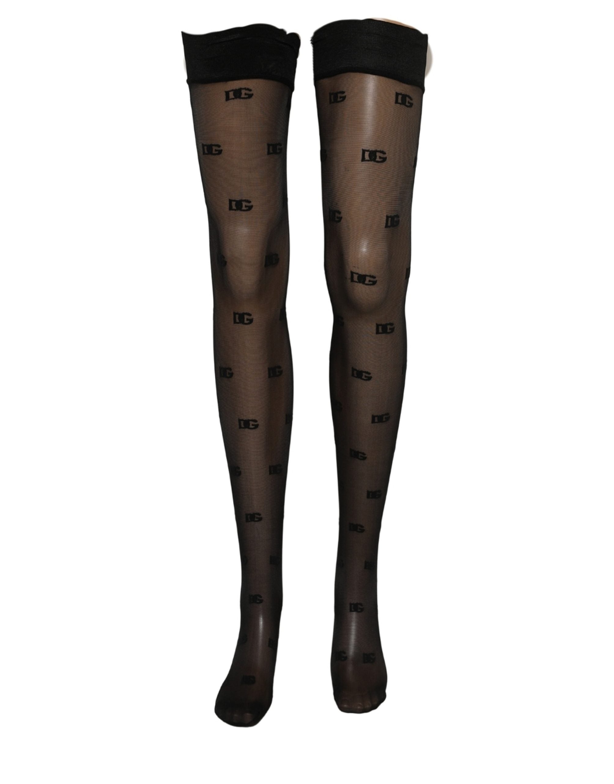 Dolce & Gabbana Black Sheer Logo Monogram Tights Stockings Socks