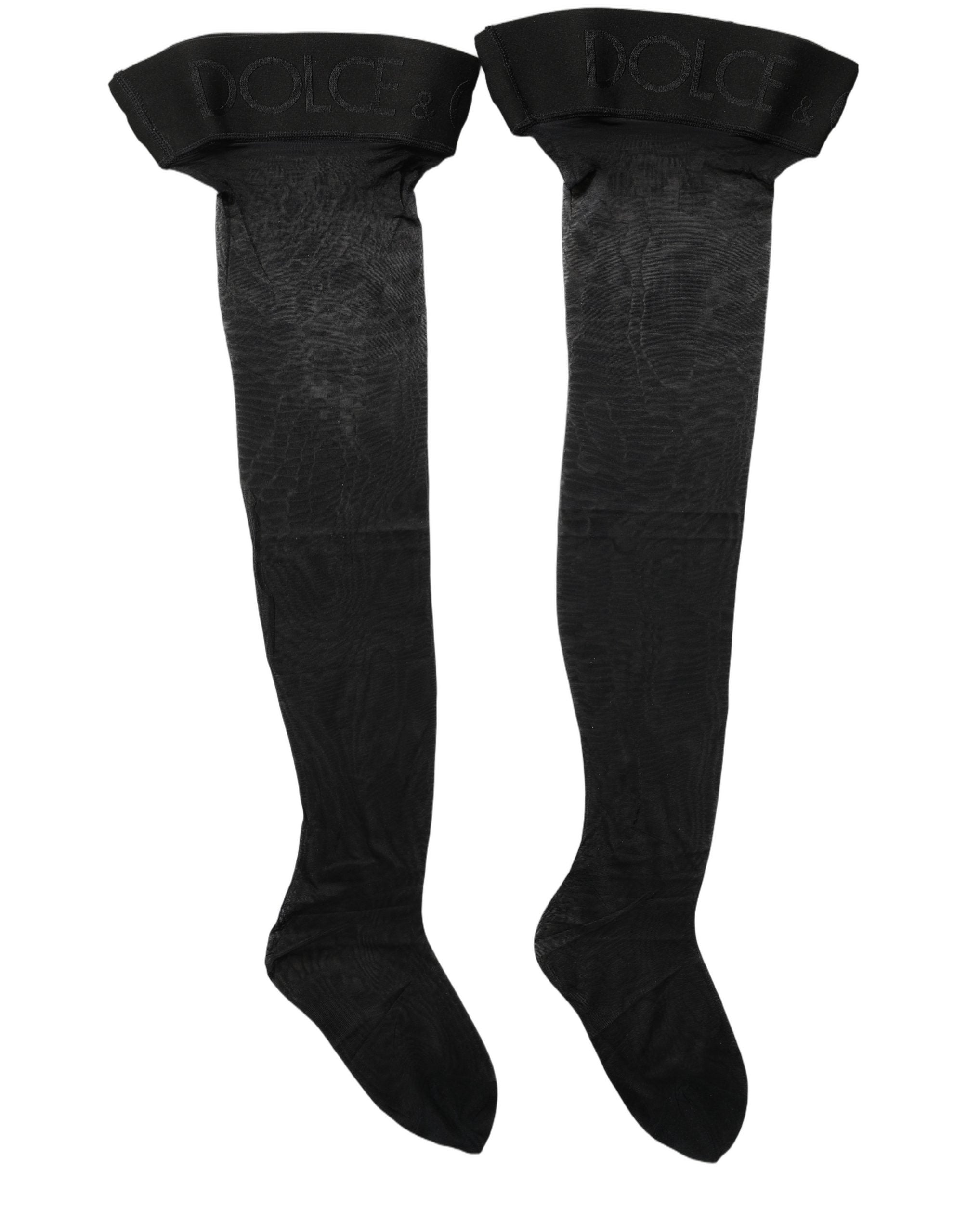 Dolce & Gabbana Black Nylon Logo Calf Long Women Accessory Socks