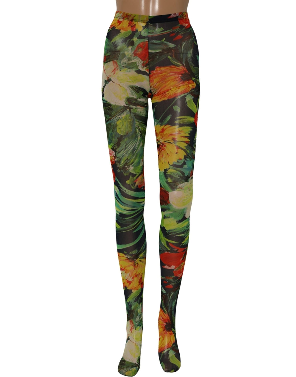 Dolce & Gabbana Black Floral Print Tights Sheer Stockings Socks