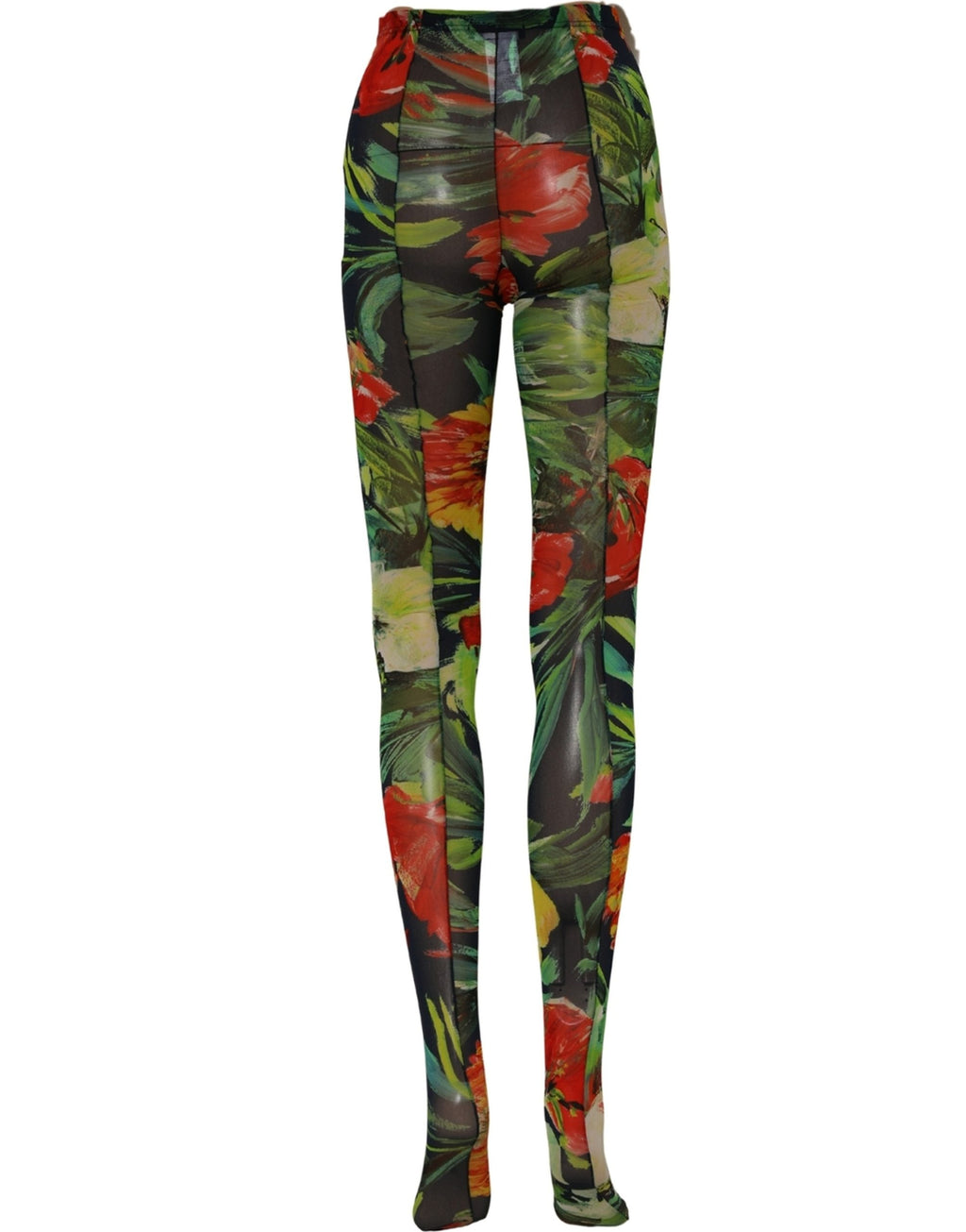 Dolce & Gabbana Black Floral Print Tights Sheer Stockings Socks
