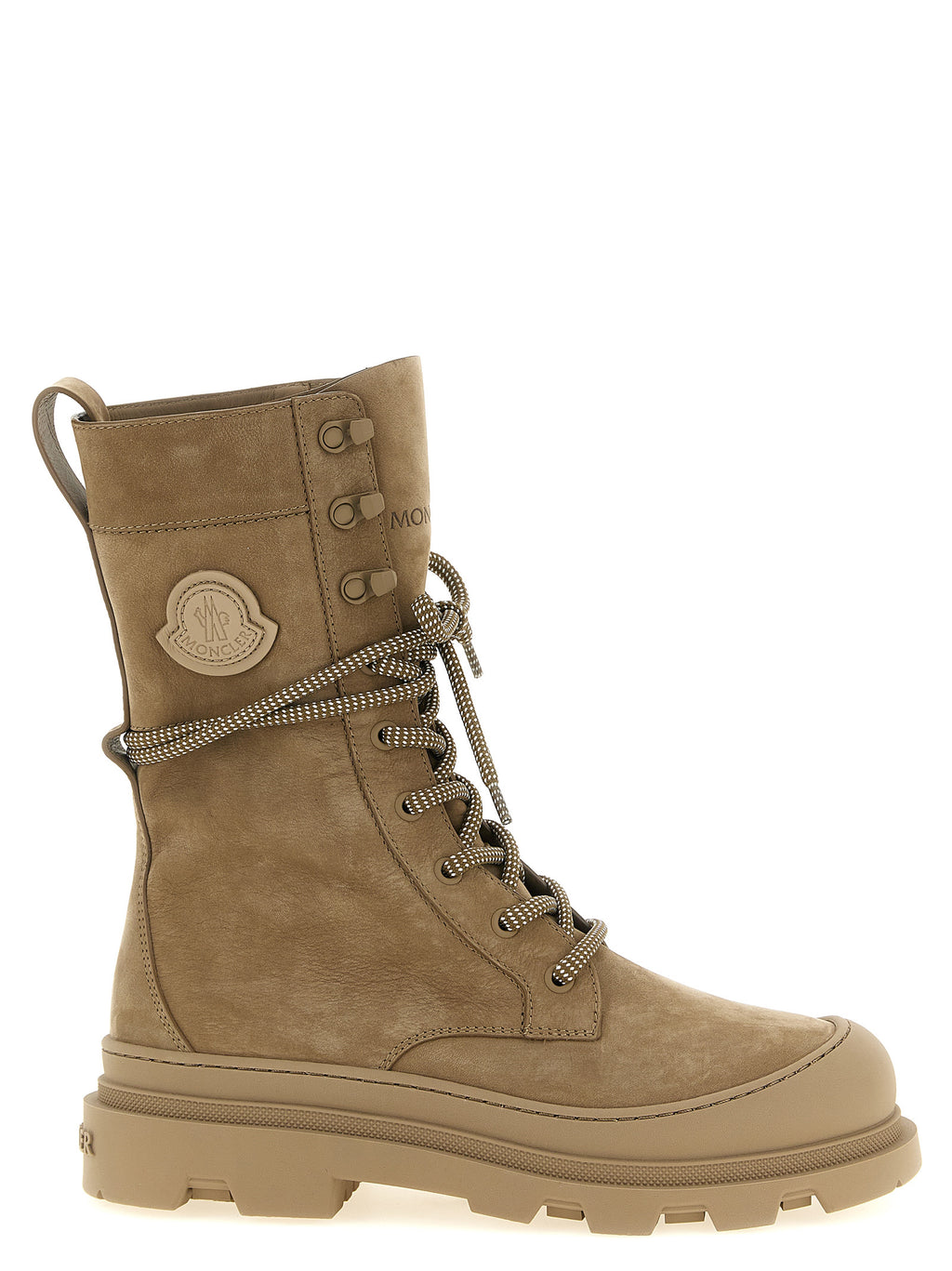 Moncler Beige Leather Lace-Up Boots