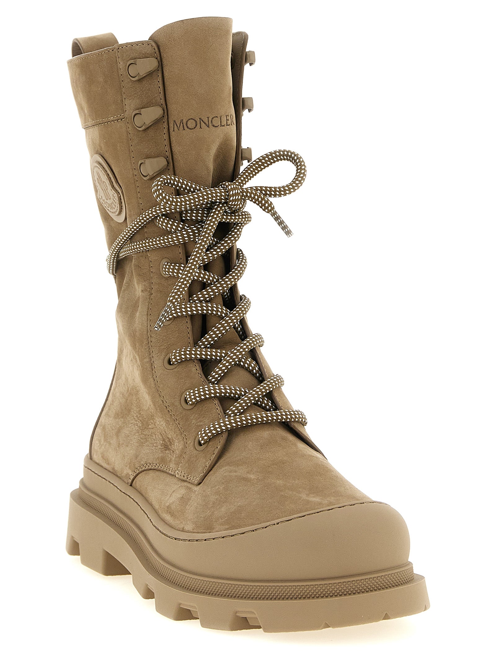 Moncler Beige Leather Lace-Up Boots