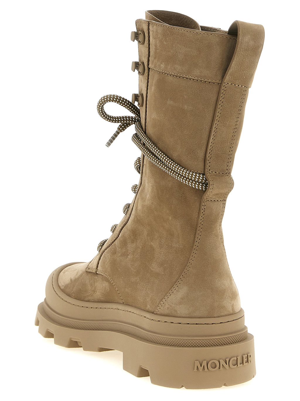 Moncler Beige Leather Lace-Up Boots