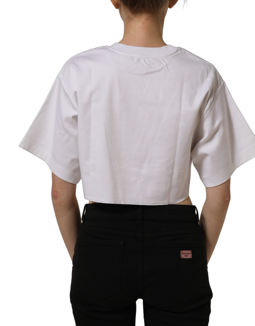 Dolce & Gabbana White Graphic Cotton Jersey Cropped T-shirt