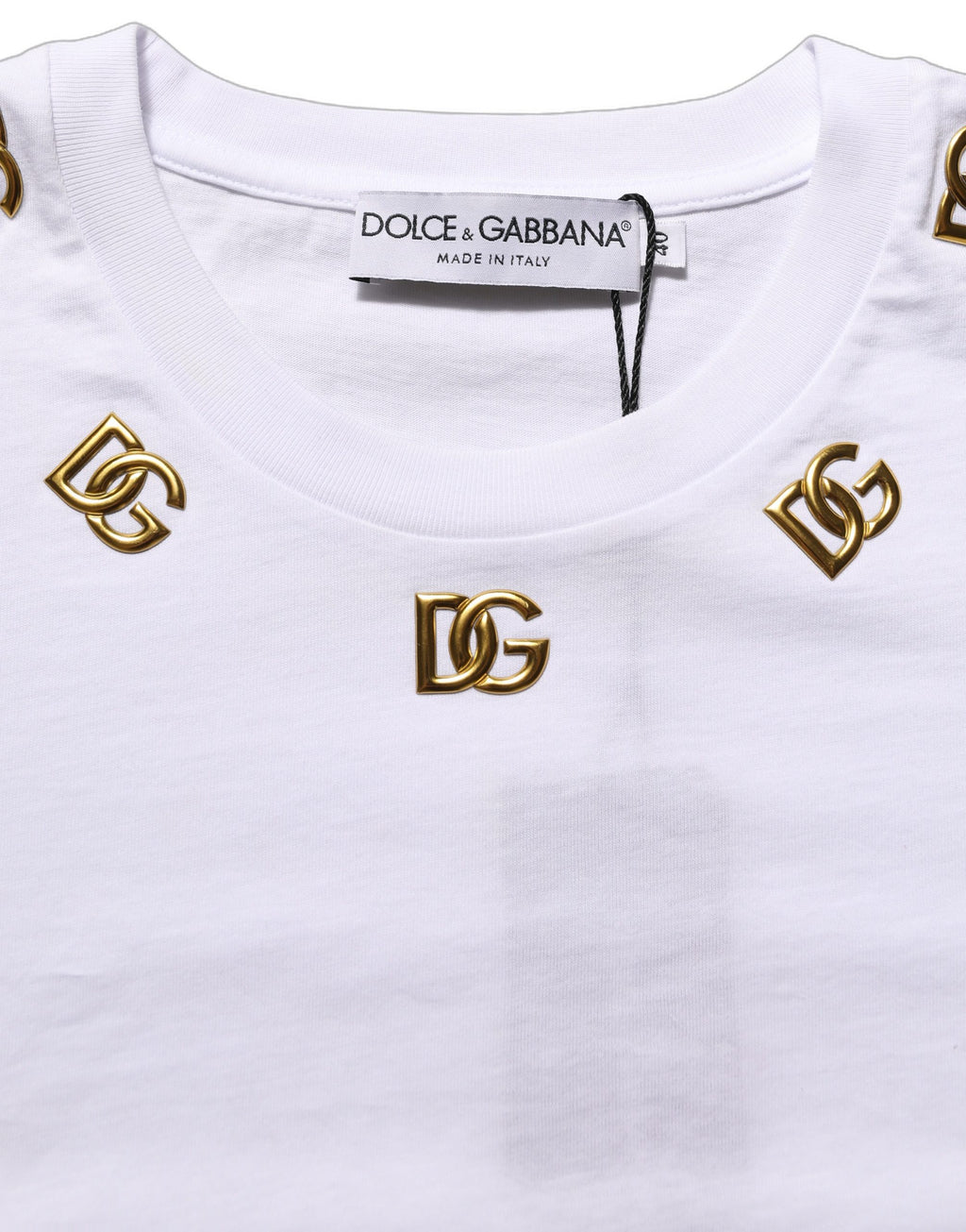 Dolce & Gabbana White Cotton Gold DG Logo Crew Neck T-shirt