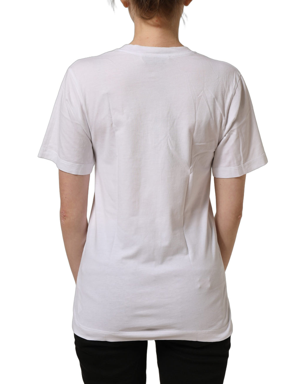 Dolce & Gabbana White Cotton Gold DG Logo V-Neck T-shirt