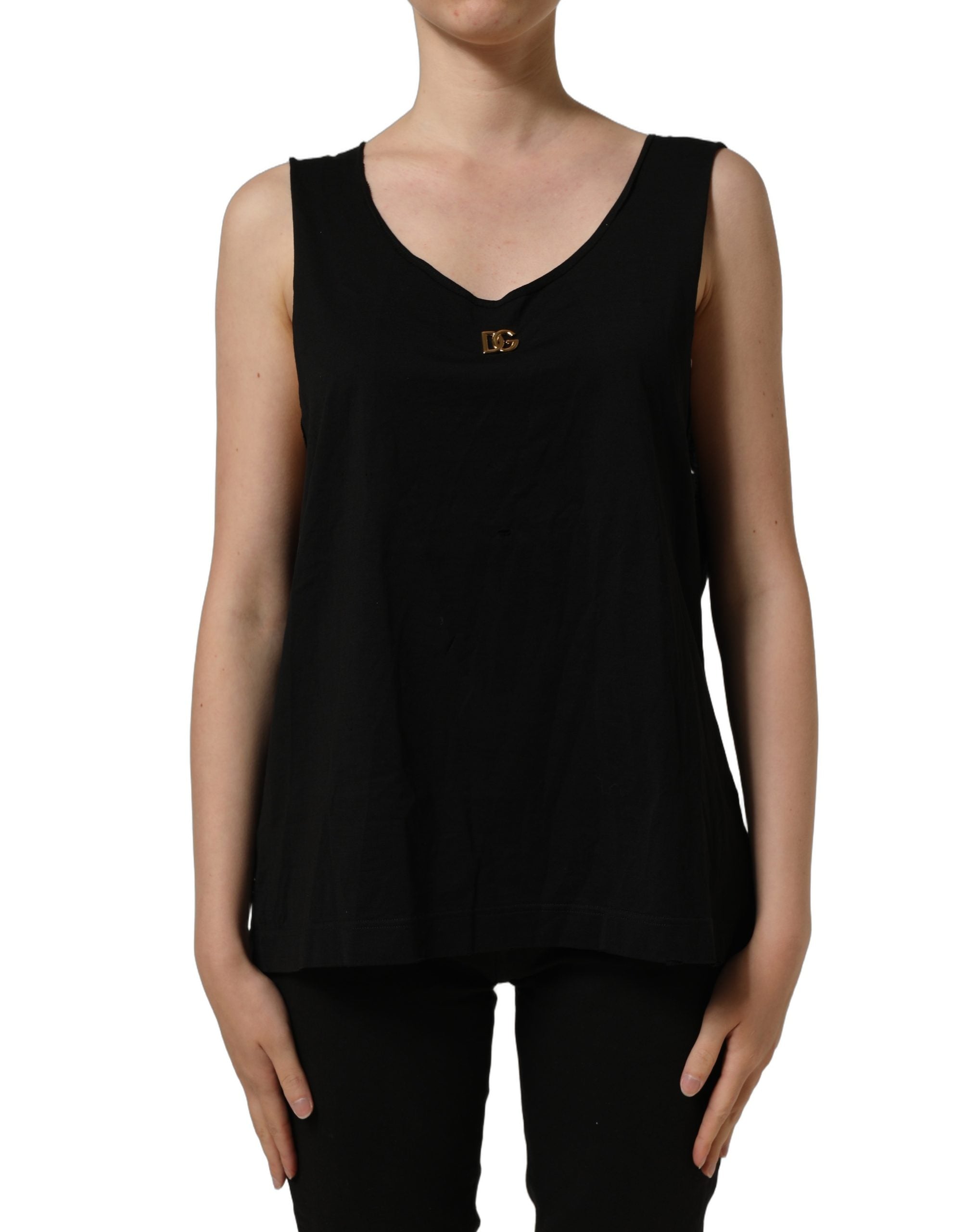 Dolce & Gabbana Black Gold DG Logo Cotton Sleeveless Tank Top
