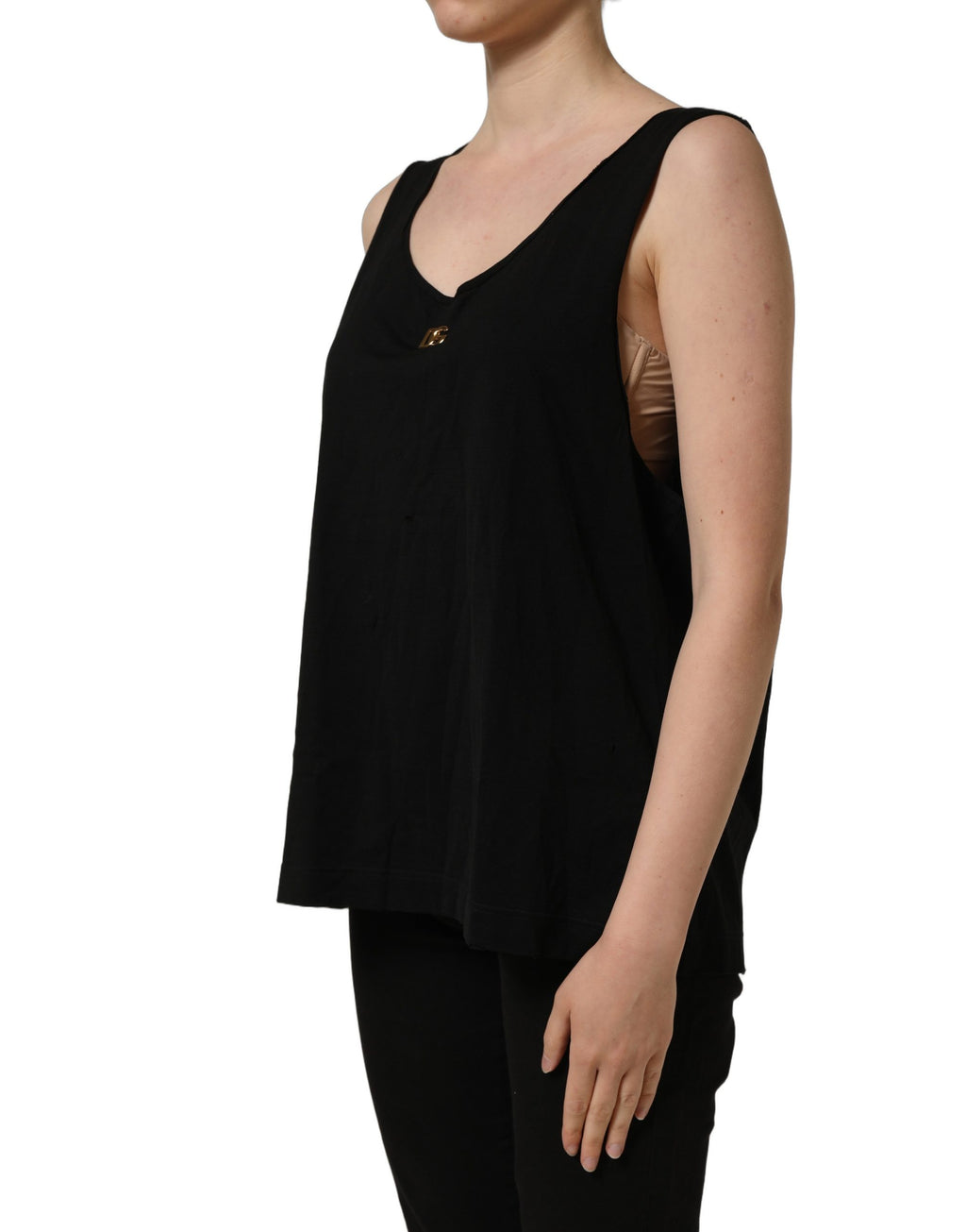 Dolce & Gabbana Black Gold DG Logo Cotton Sleeveless Tank Top