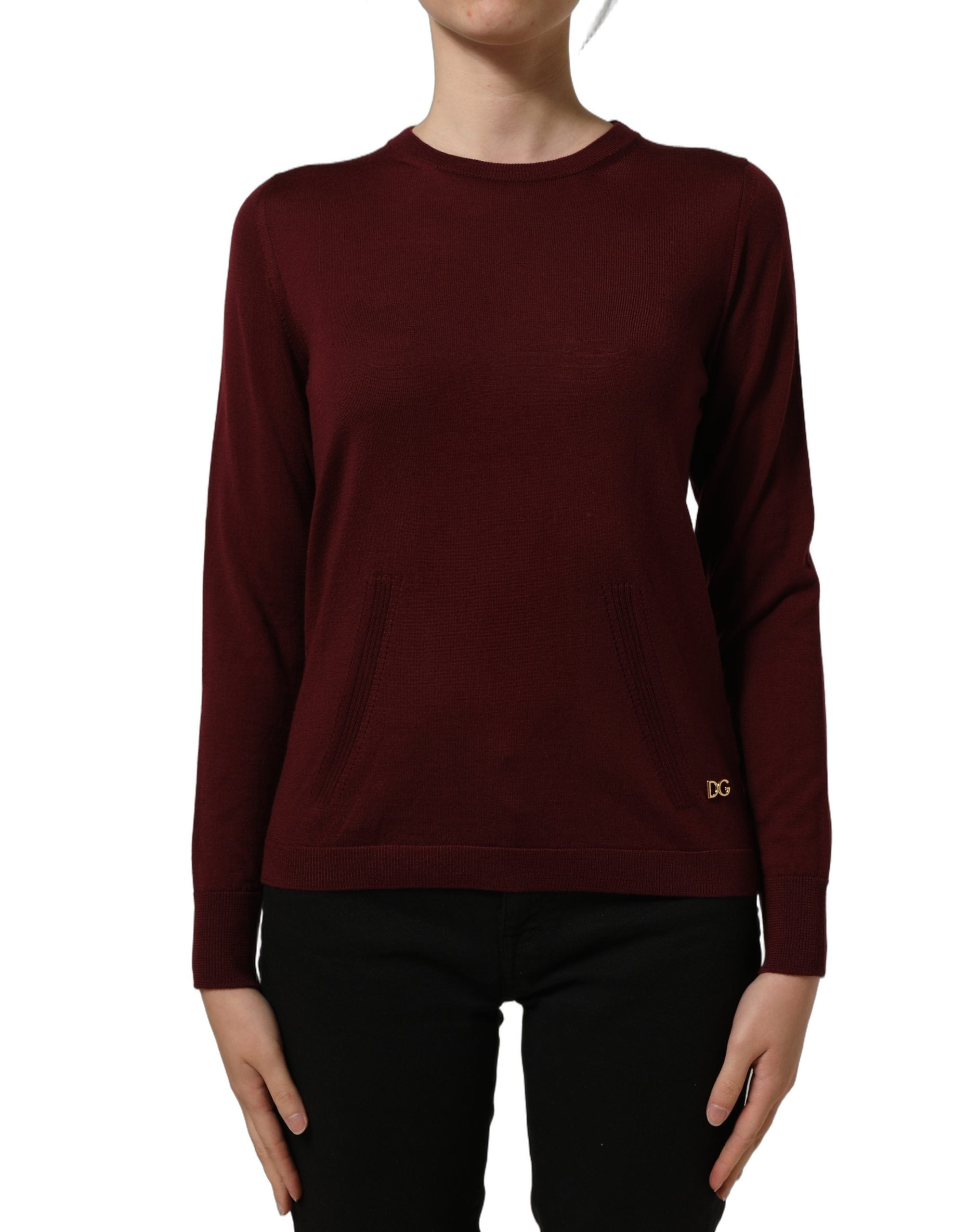 Dolce & Gabbana Maroon Wool Knitted CrewNeck Pullover Sweater