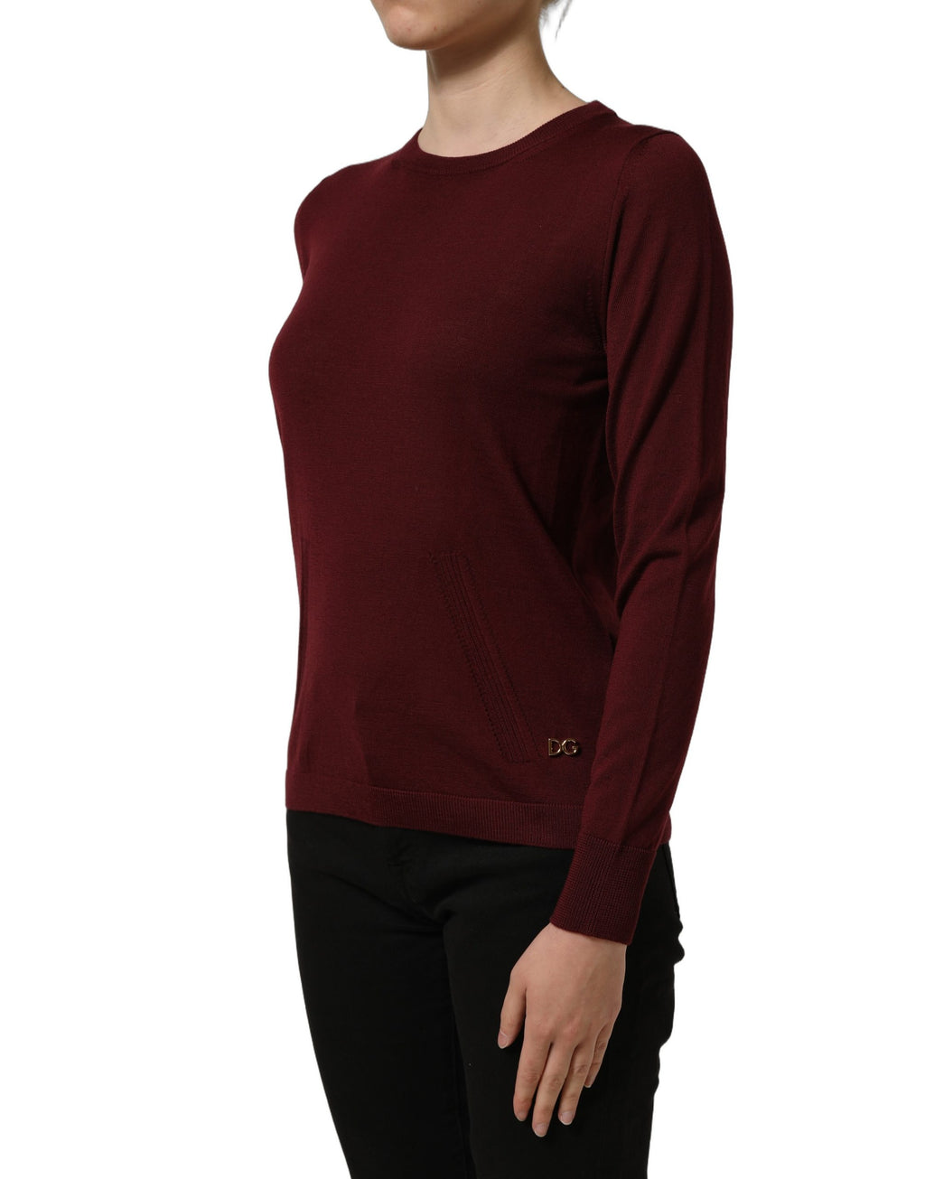 Dolce & Gabbana Maroon Wool Knitted CrewNeck Pullover Sweater