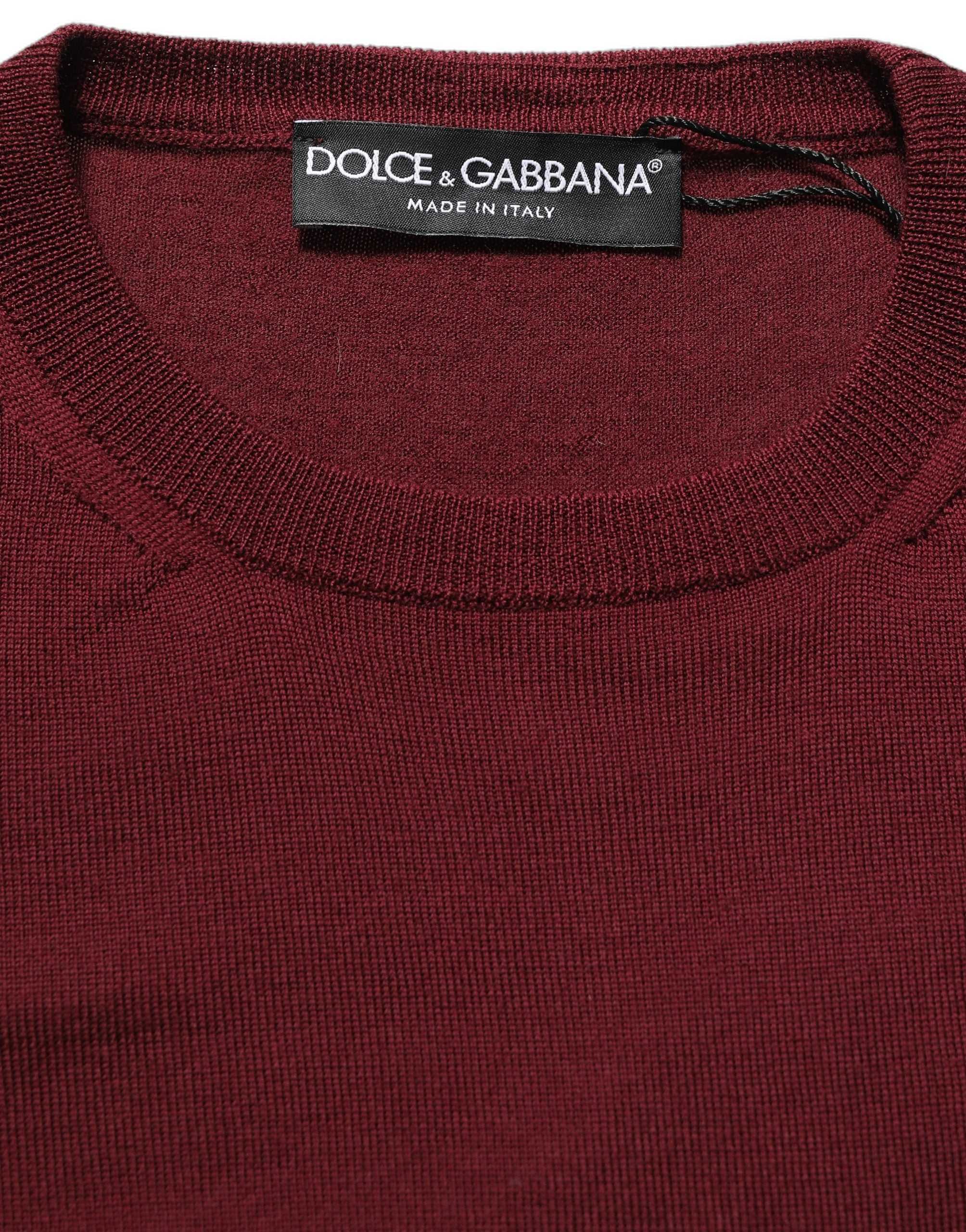 Dolce & Gabbana Maroon Wool Knitted CrewNeck Pullover Sweater