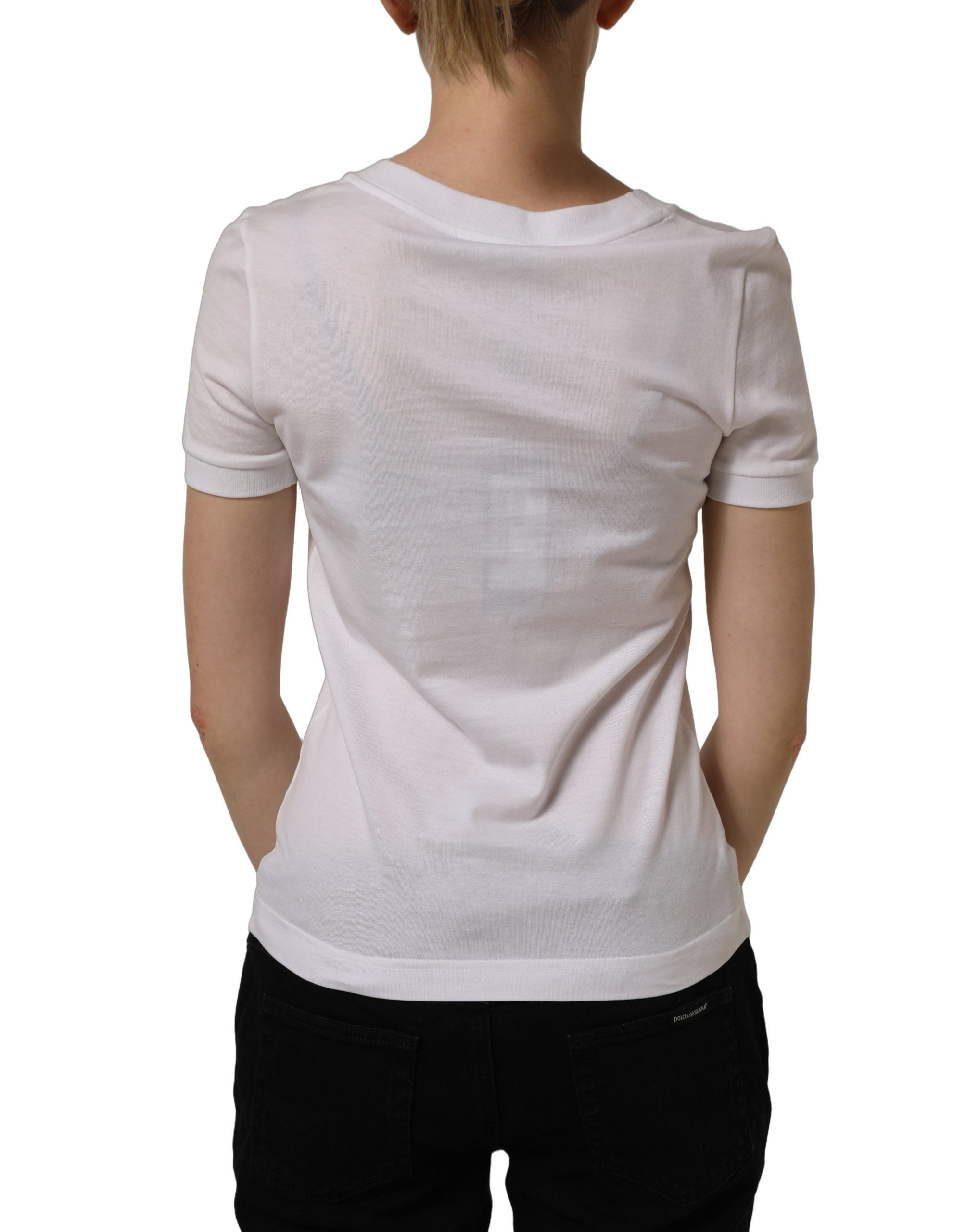 Dolce & Gabbana White Crystal Embellished Cross Top T-shirt
