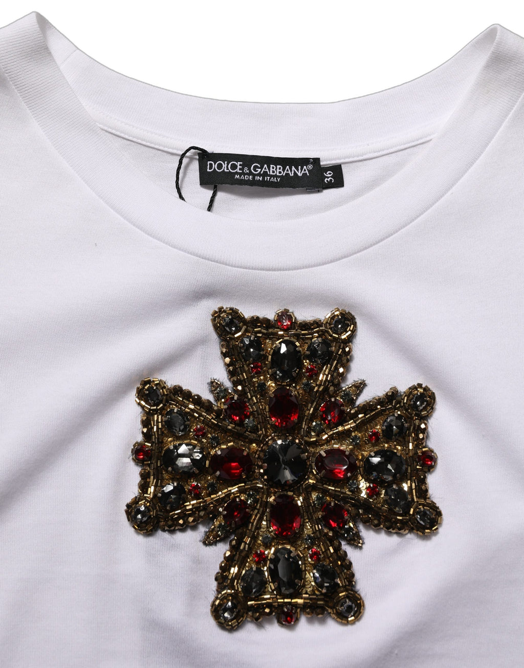Dolce & Gabbana White Crystal Embellished Cross Top T-shirt