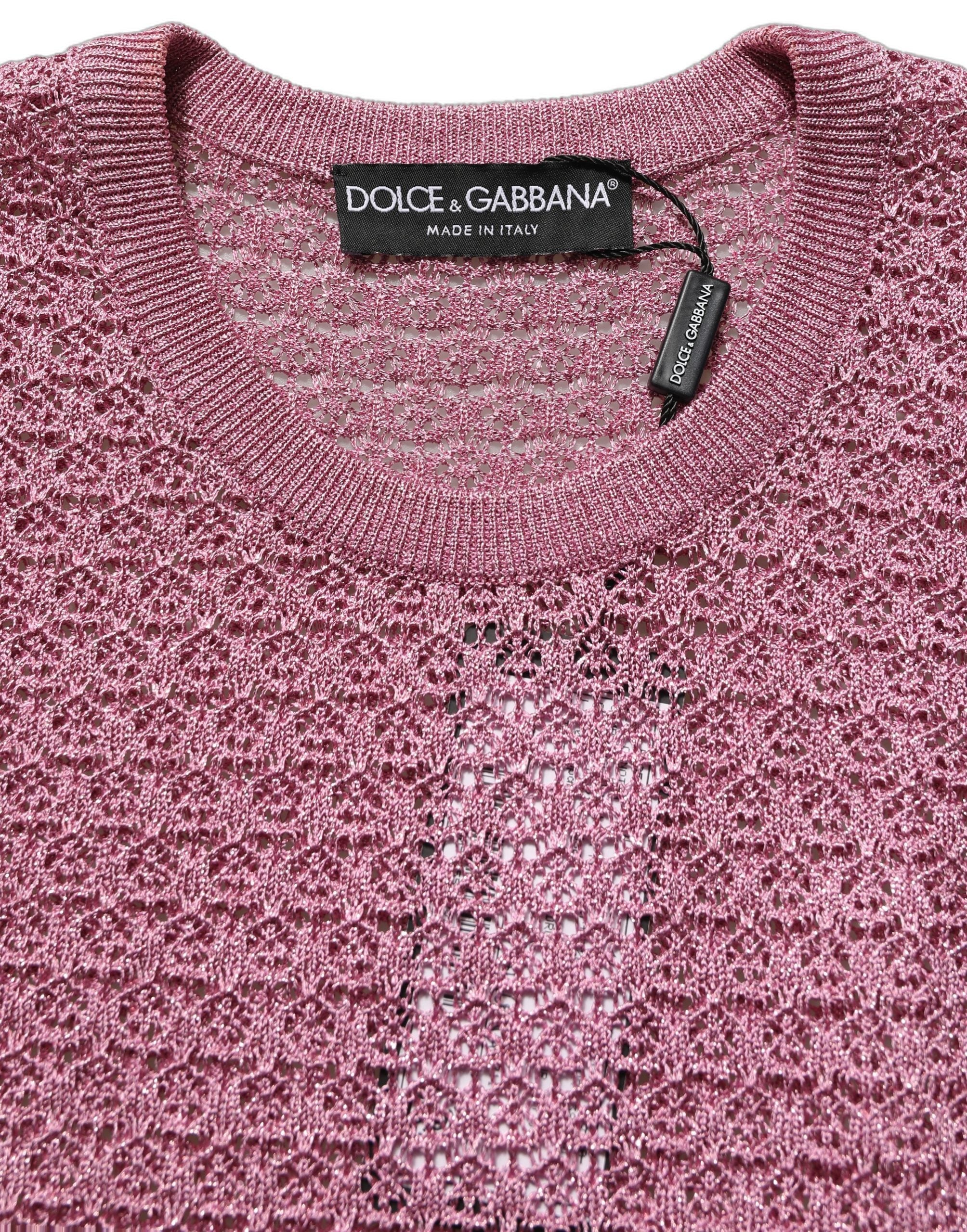 Dolce & Gabbana Pink Sheer Mesh Crew Neck Sleeveless Tank Top
