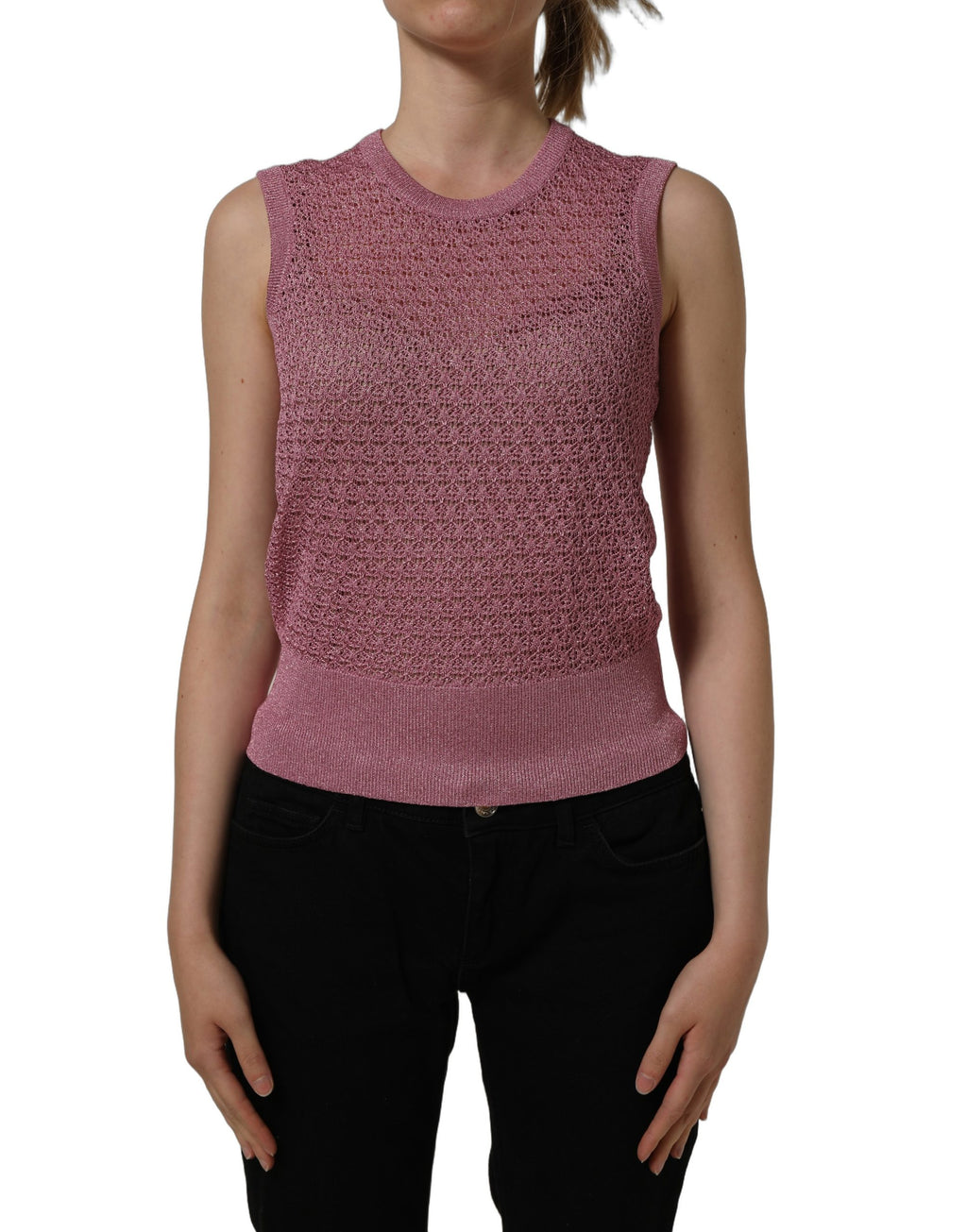 Dolce & Gabbana Pink Sheer Mesh Crew Neck Sleeveless Tank Top