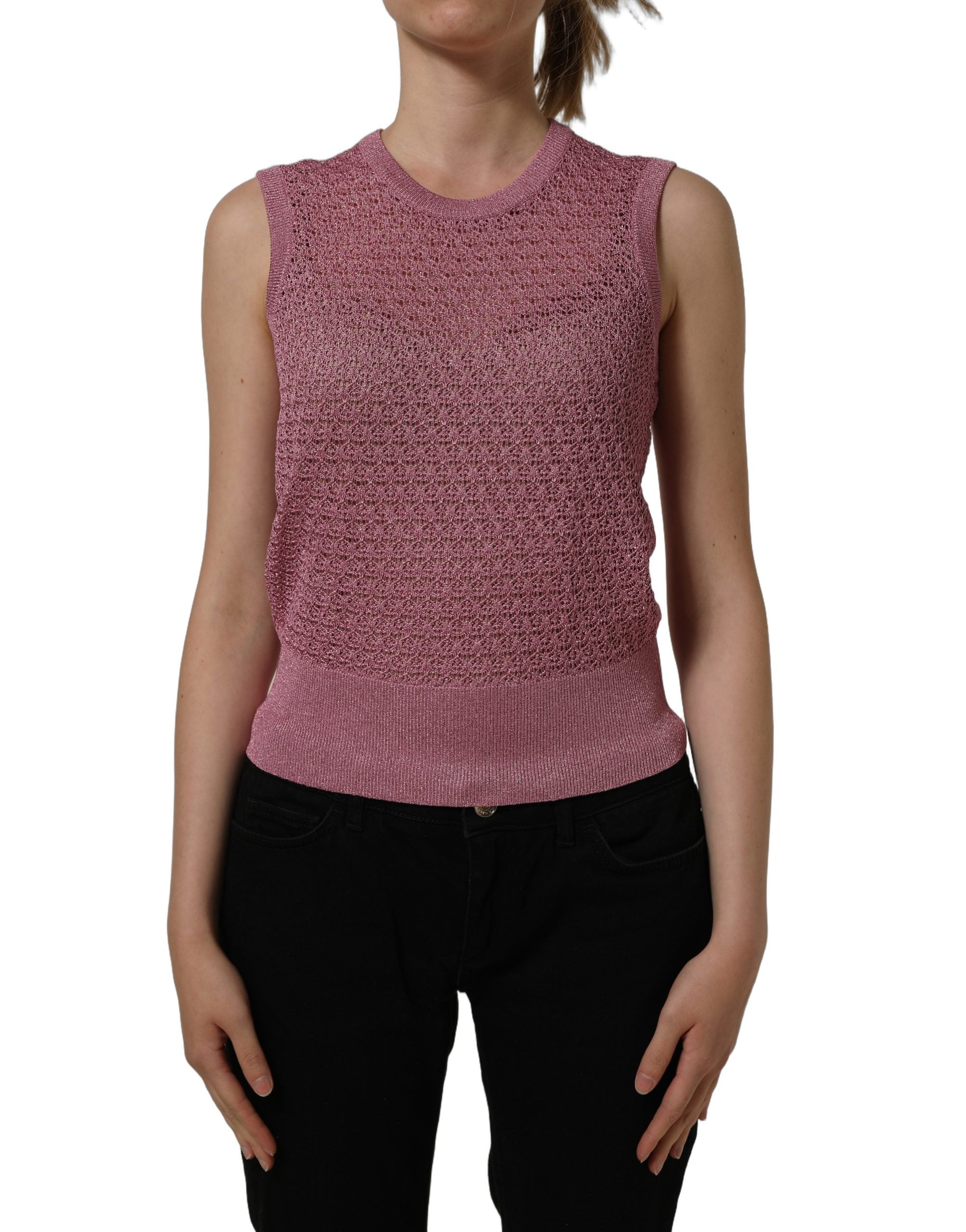 Dolce & Gabbana Pink Sheer Mesh Crew Neck Sleeveless Tank Top