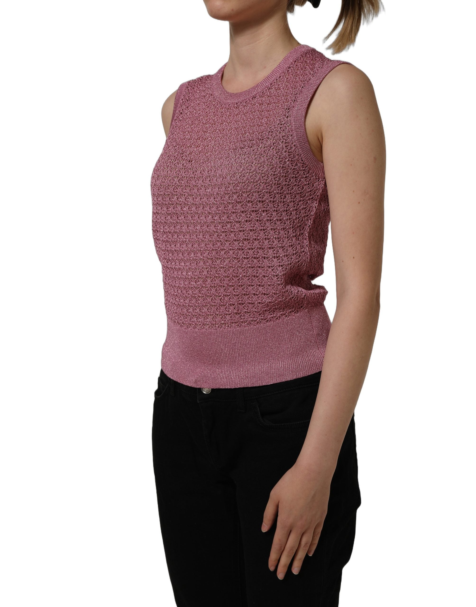 Dolce & Gabbana Pink Sheer Mesh Crew Neck Sleeveless Tank Top