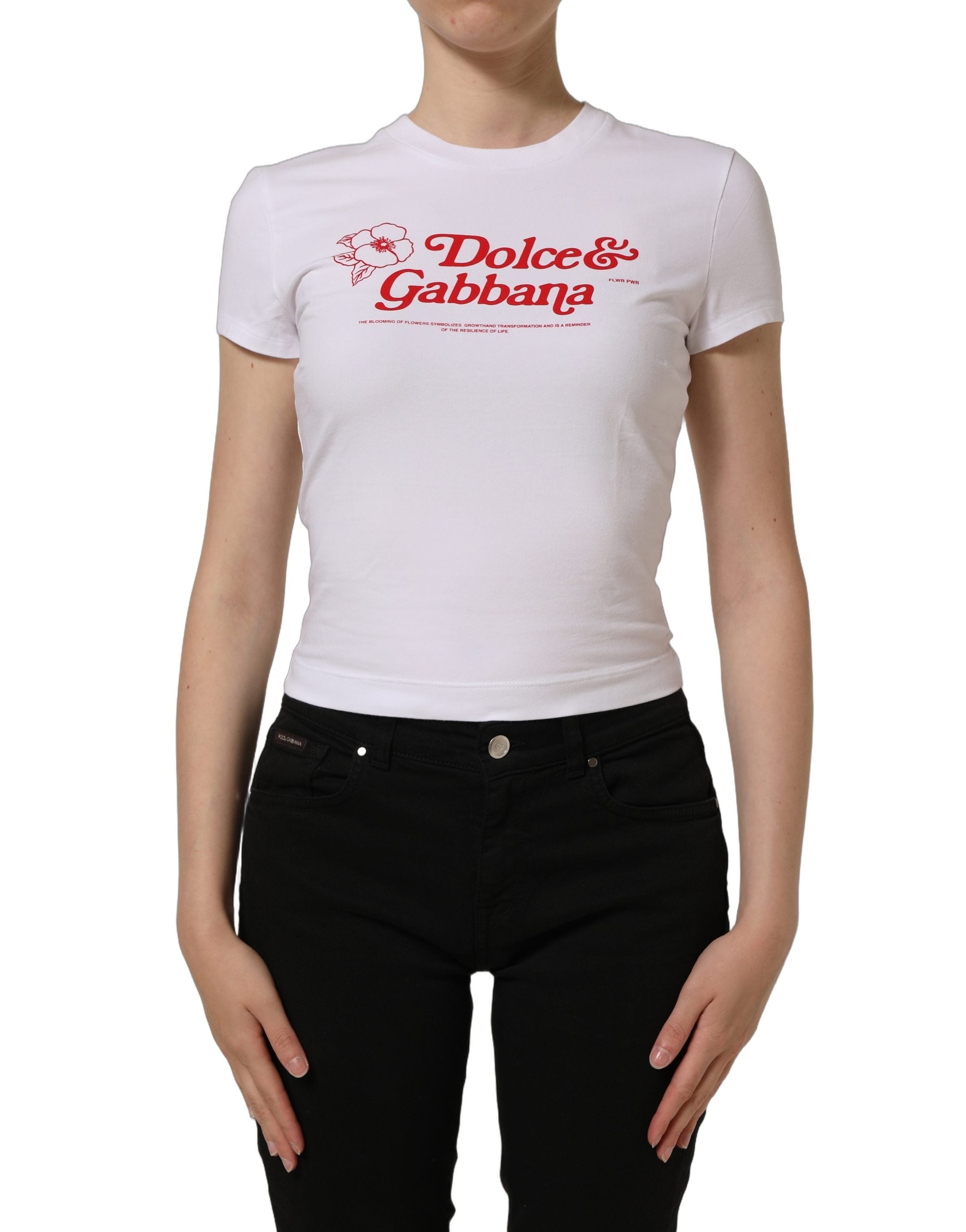 Dolce & Gabbana White Floral Logo Print Crew Neck T-shirt