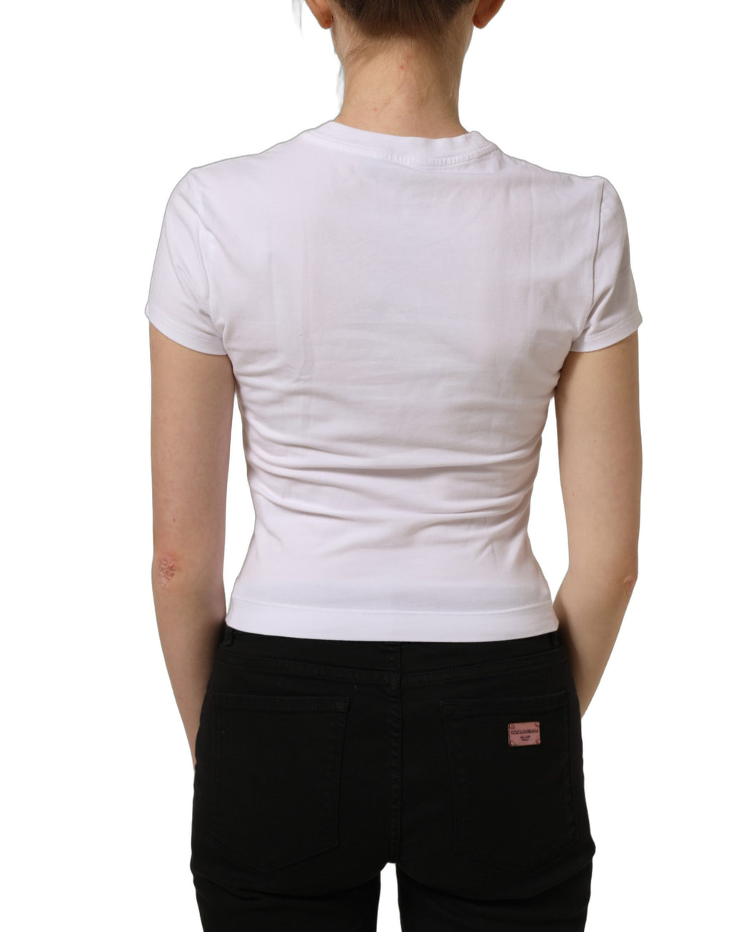 Dolce & Gabbana White Floral Logo Print Crew Neck T-shirt