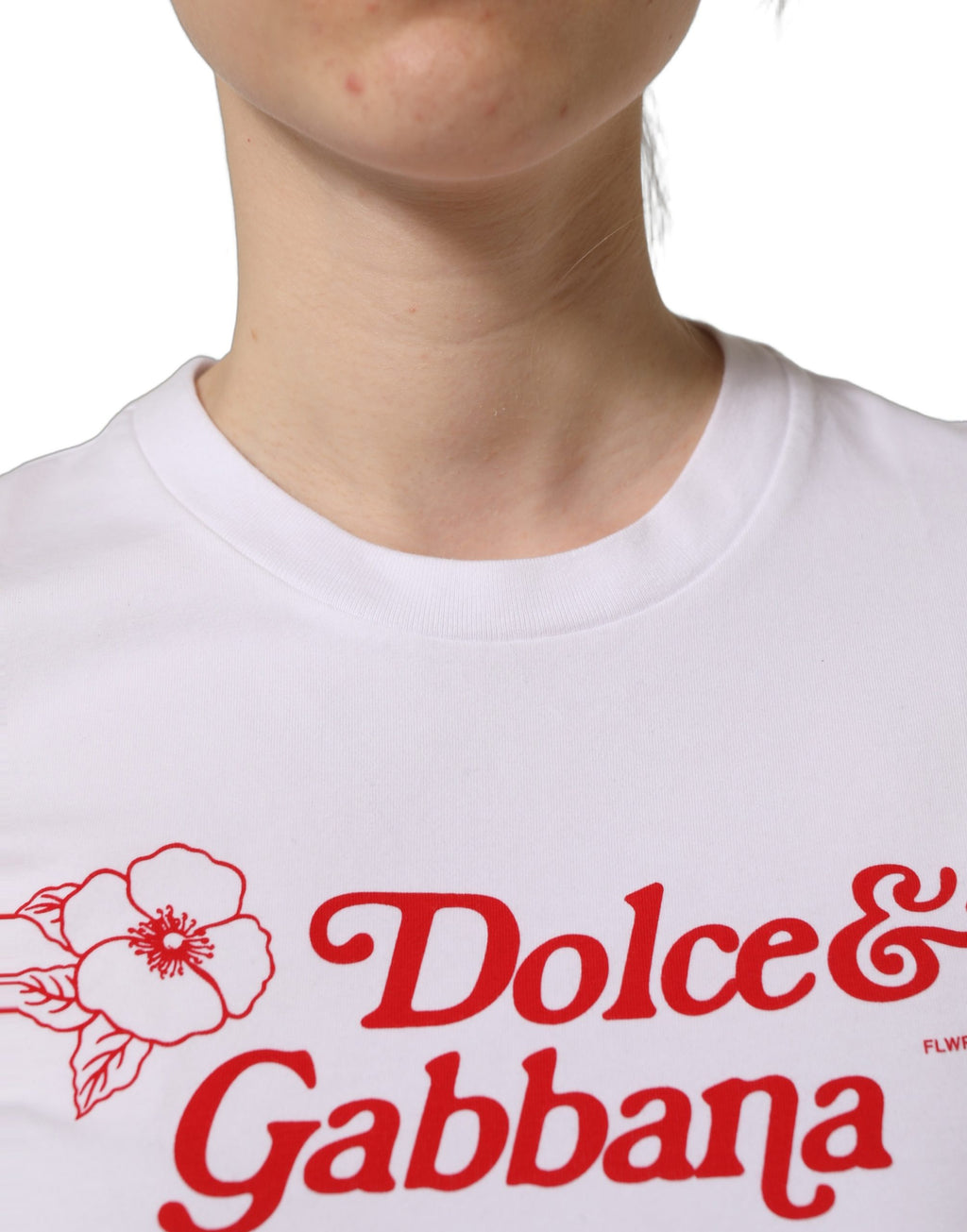 Dolce & Gabbana White Floral Logo Print Crew Neck T-shirt