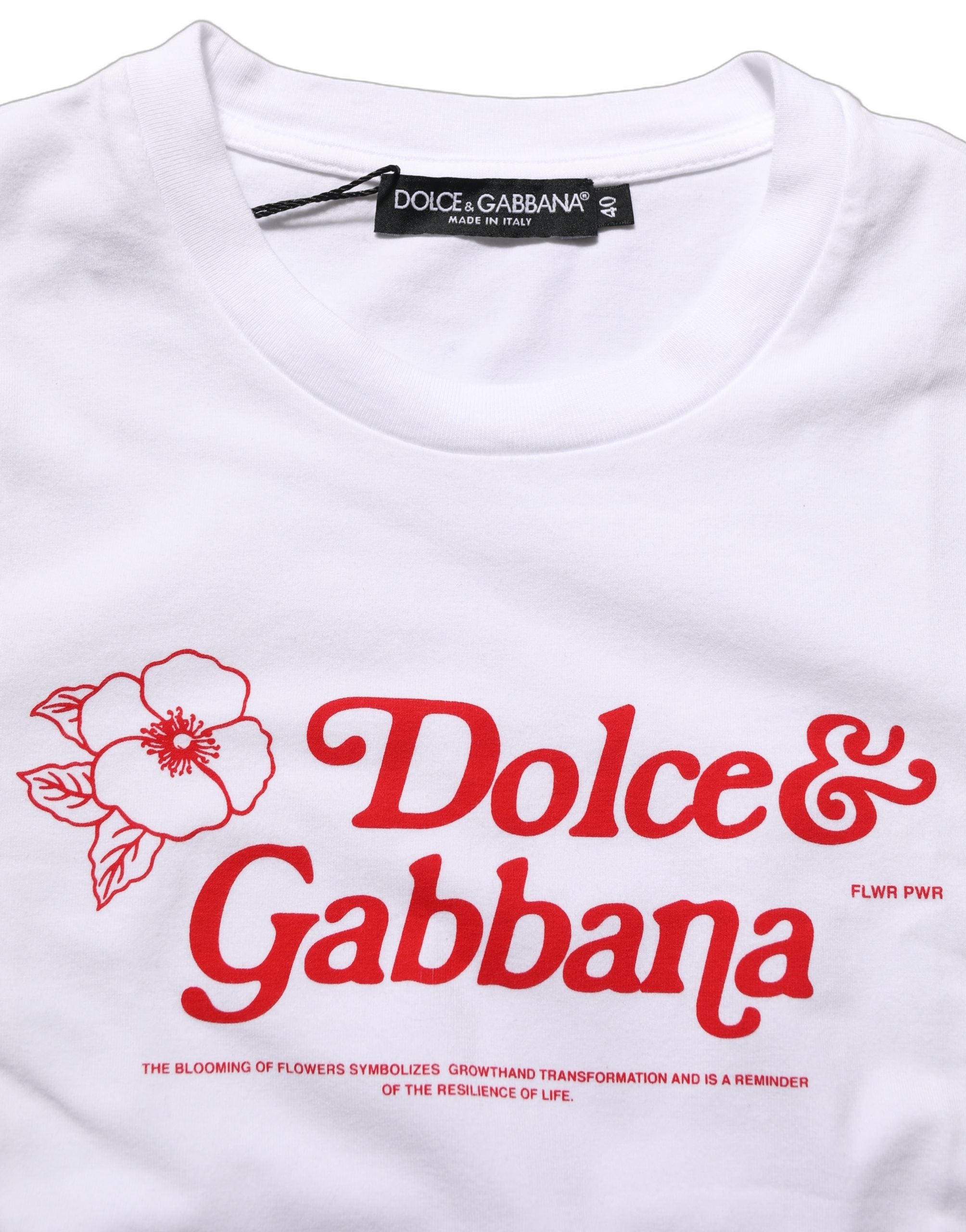 Dolce & Gabbana White Floral Logo Print Crew Neck T-shirt