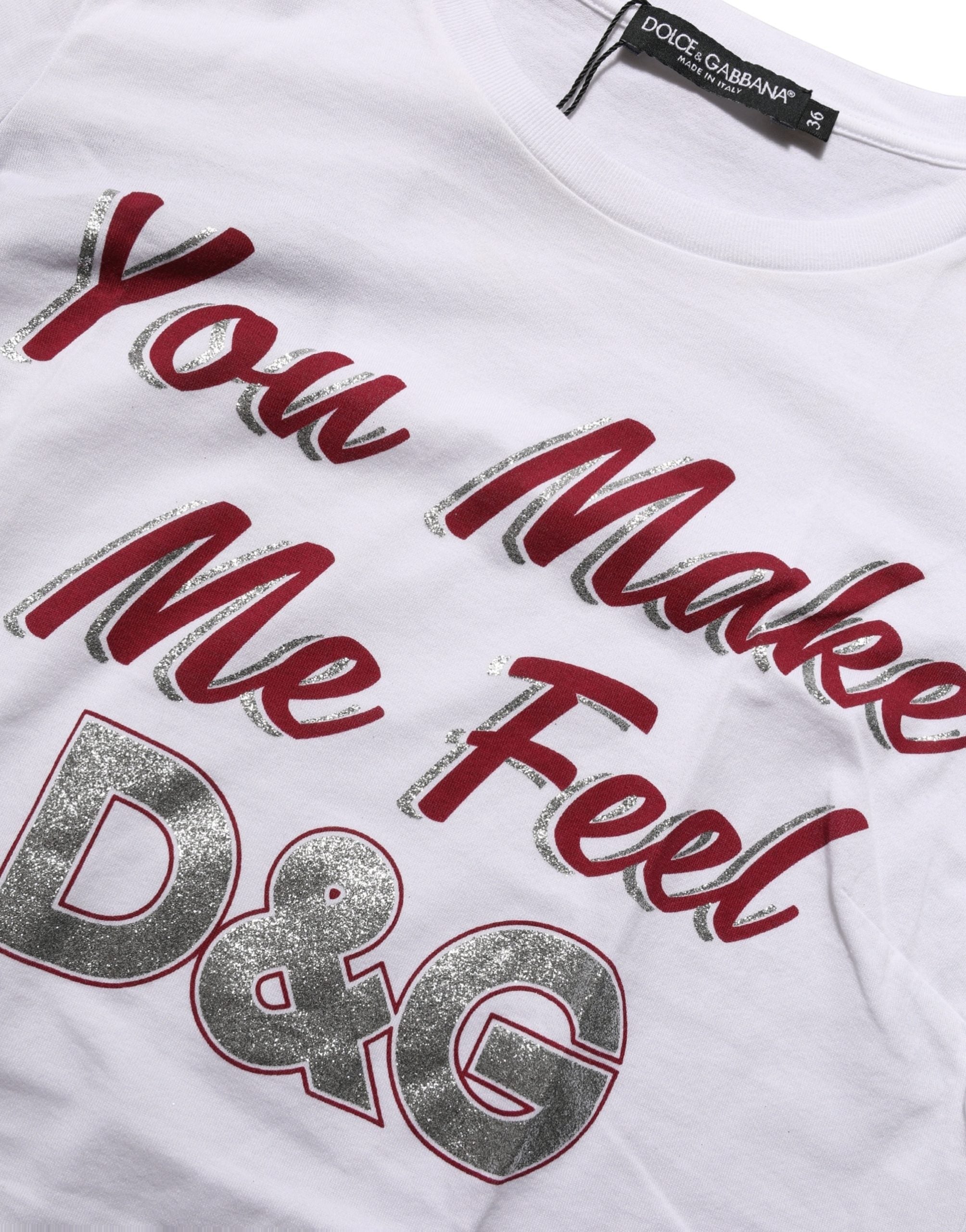Dolce & Gabbana White Graphic Print Cotton Crew Neck T-shirt