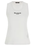 Balmain White Cotton Sleeveles T-Shirt